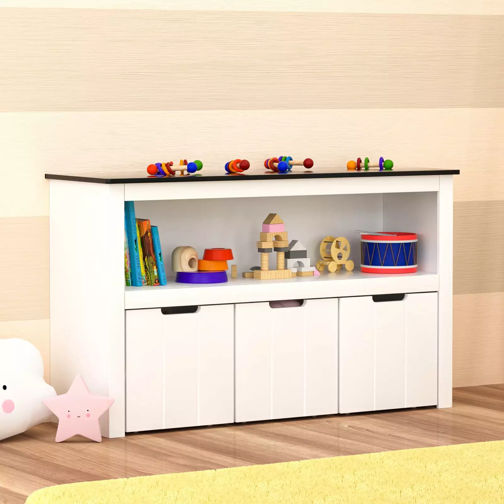 Yaoping Kids Toy Storage Organizer for Kids Room Organizers and Storage. 3 Storage Bins and Open Shelf for Playroom Storage(White-40)