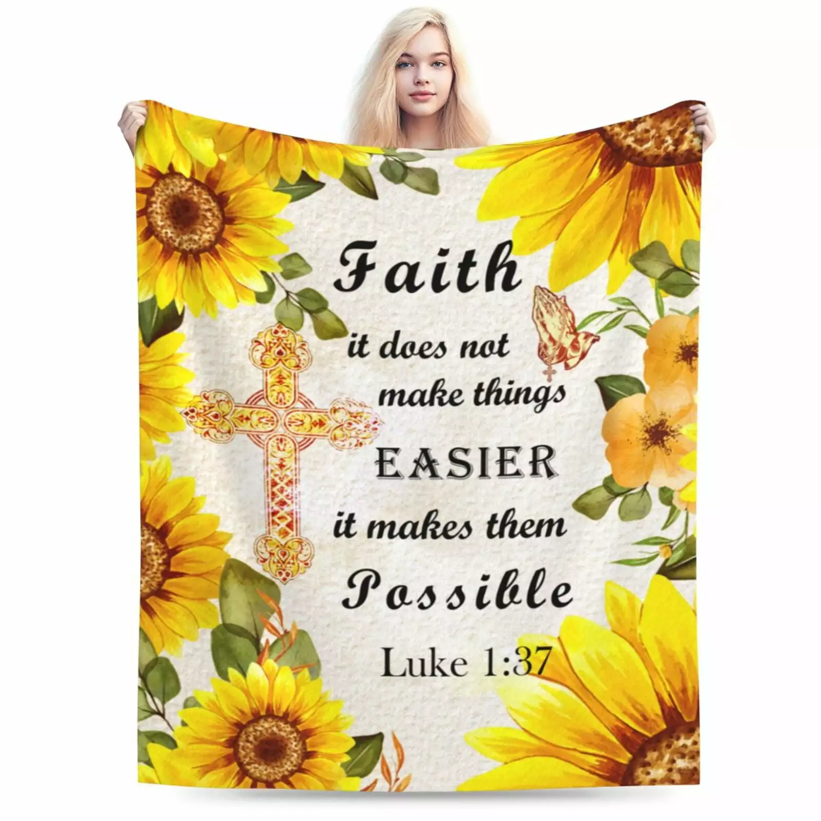 Yibo Christian Gift Blanket Sunflower Cross Religious Gift With Bible Scripture Birthday Gift For Women Mother Aunt Friend Sisters