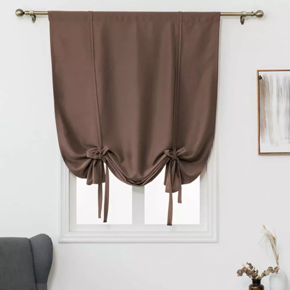 Yipa Brown Blackout Roman Curtains for Kids Bedroom Thermal Insulated Curtains Rod Pocket Tie Up Shade Curtains 1-Panel for Small Windows Bathroom Kitchen (22 x 46 Inches Long)