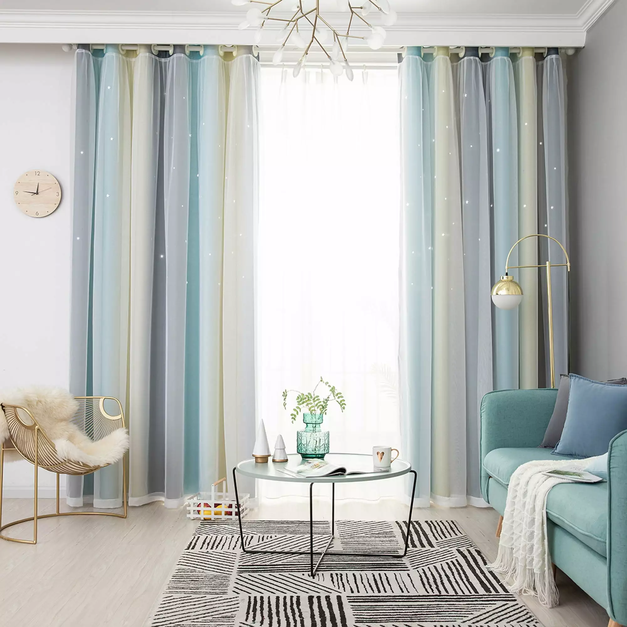 Yipa Kids Girls Room Blackout Curtain.Rainbow Star Double Layers Window Curtain For Living Room.Room Darkening Curtain For Bedroom.Thermal Insulated Grommet Curtain Panel.Eyelet Ring Top Window Drapes