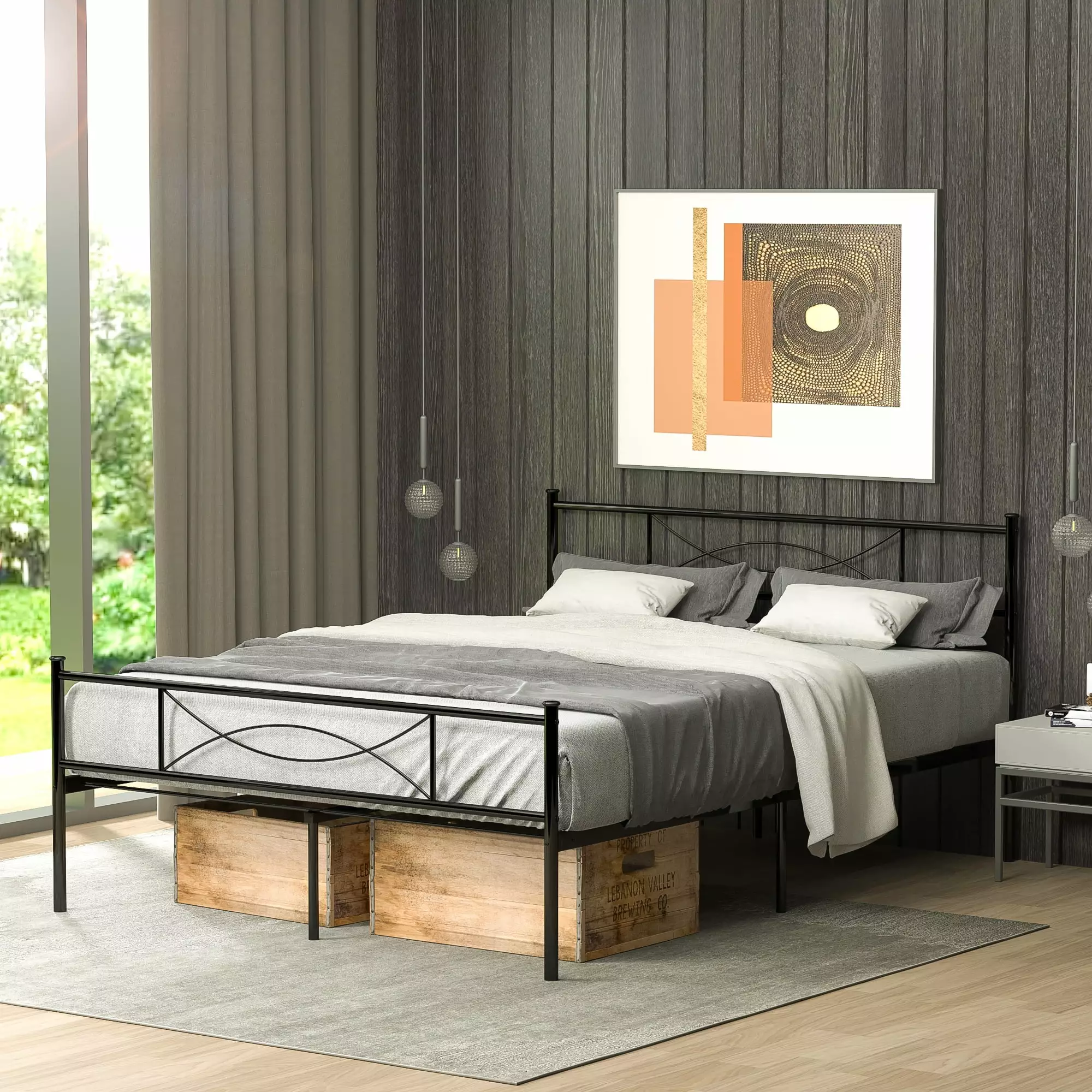 Yoneston Easy Set-up Premium Full Size Metal Platform Bed. Black