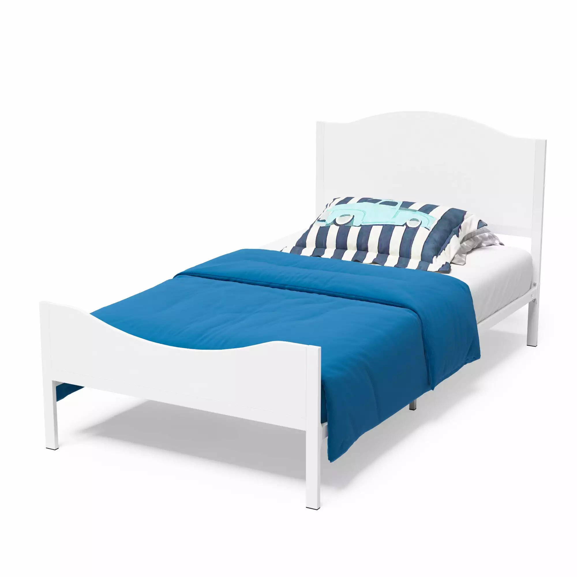 Yoneston Twin Metal Platform Bed Frame with Wood Headboard. White Finish Single Bed Frames Mattress Foundation for Kids Teens Boys & Girls. No Box Spring Needed