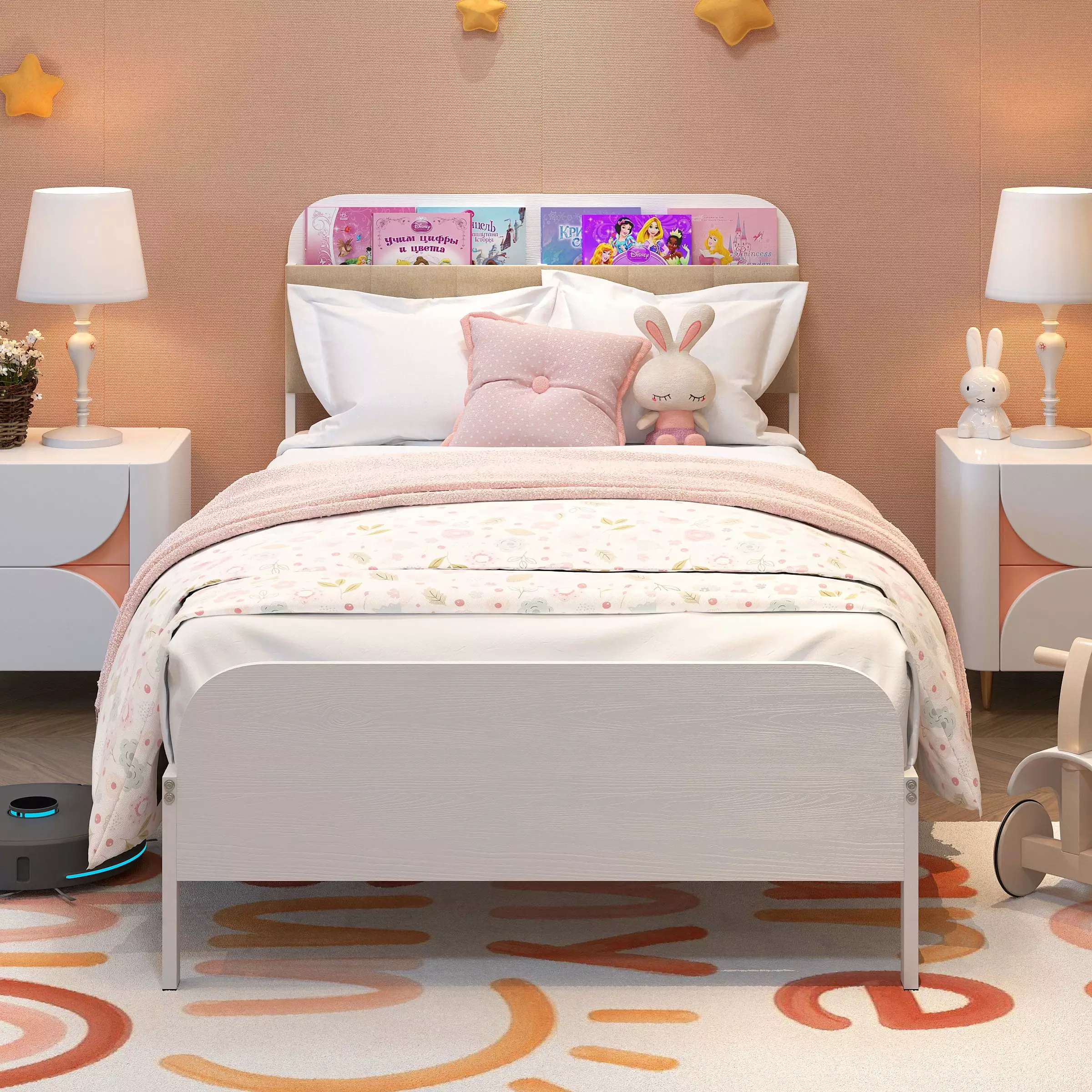 Yoneston Twin Size Platform Upholstered Bed Frame with Storage Bookcase Headboard Bed Foundation for Boys & Girls