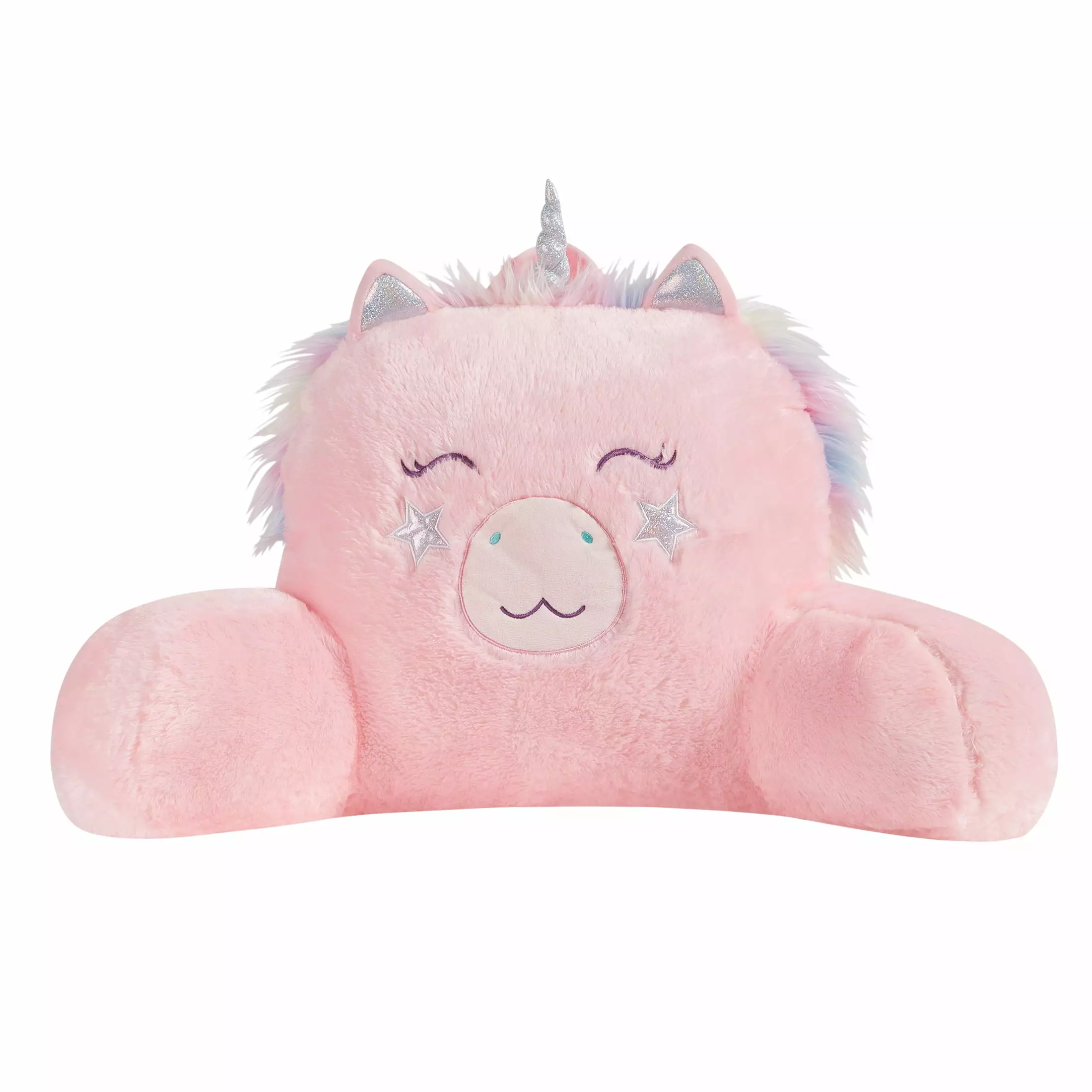 Your Zone 21.25 x 21 Pink Unicorn Faux Fur Backrest Lounger Pillow