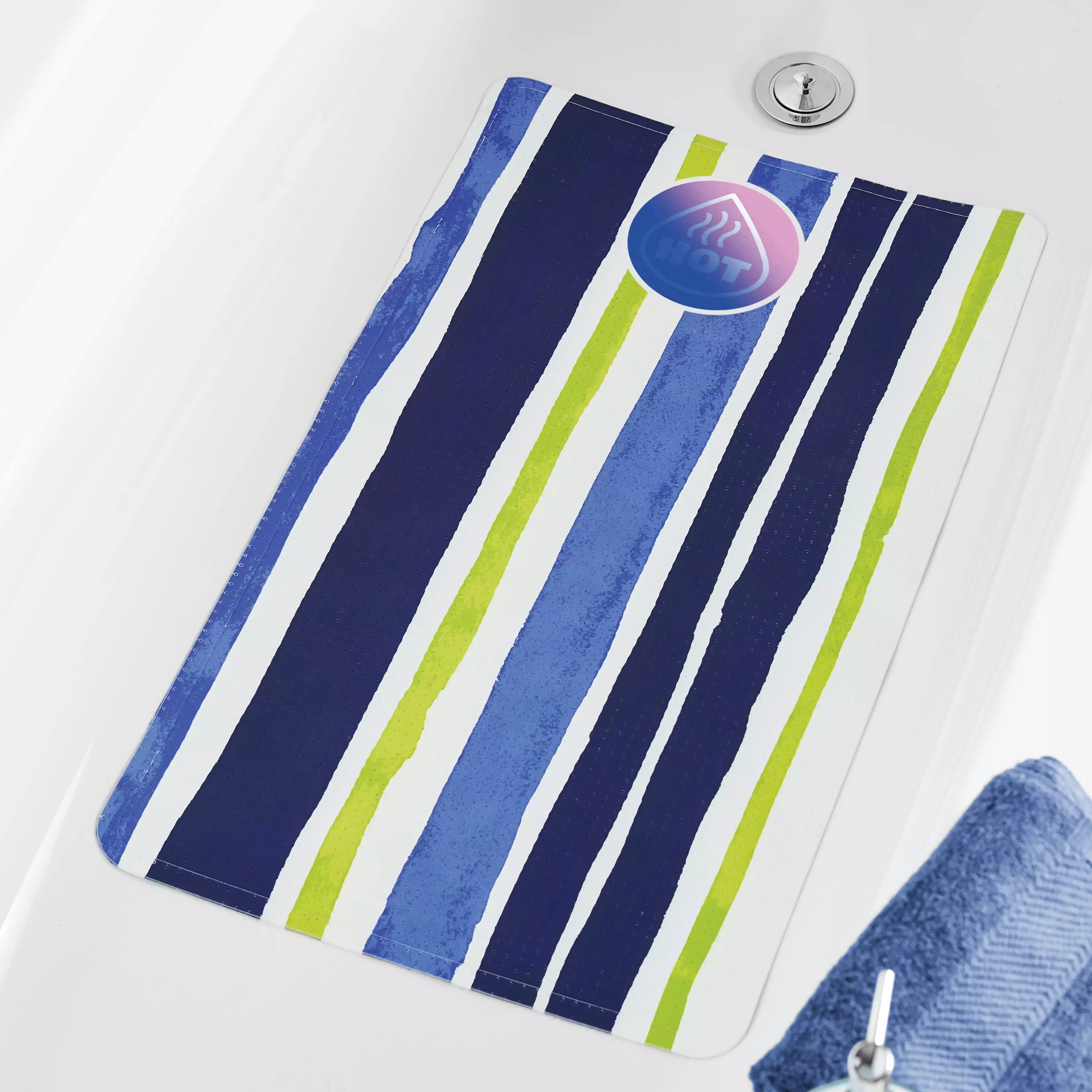 Your Zone Blue Stripe Hot Spot Safety PVC Non-Slip Bath Mat. 16 x 27.5