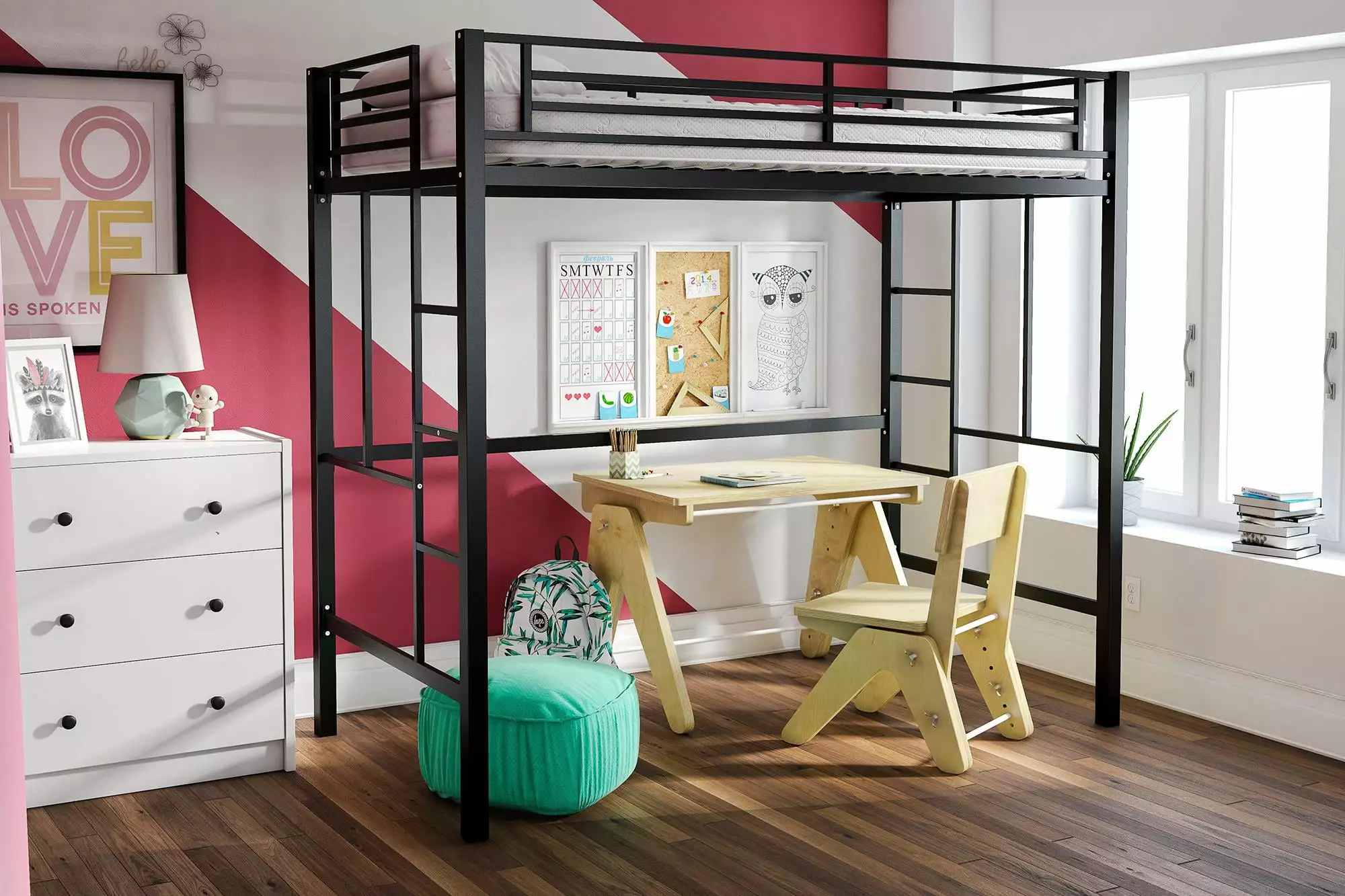 Your Zone Brittain Twin Metal Loft Bed. Black