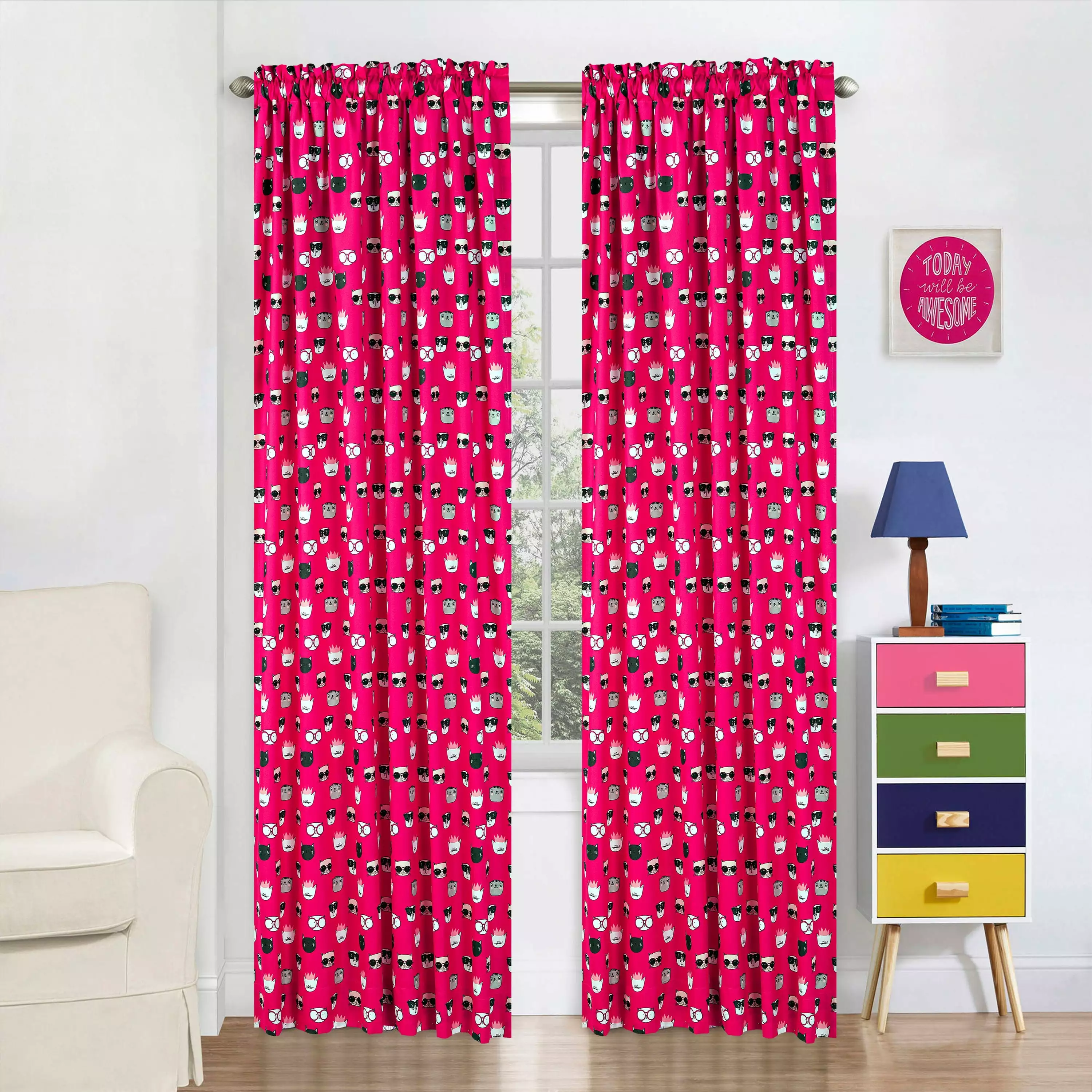 Your Zone Cat Faces Microfiber Window Panel Set. 100% Polyester