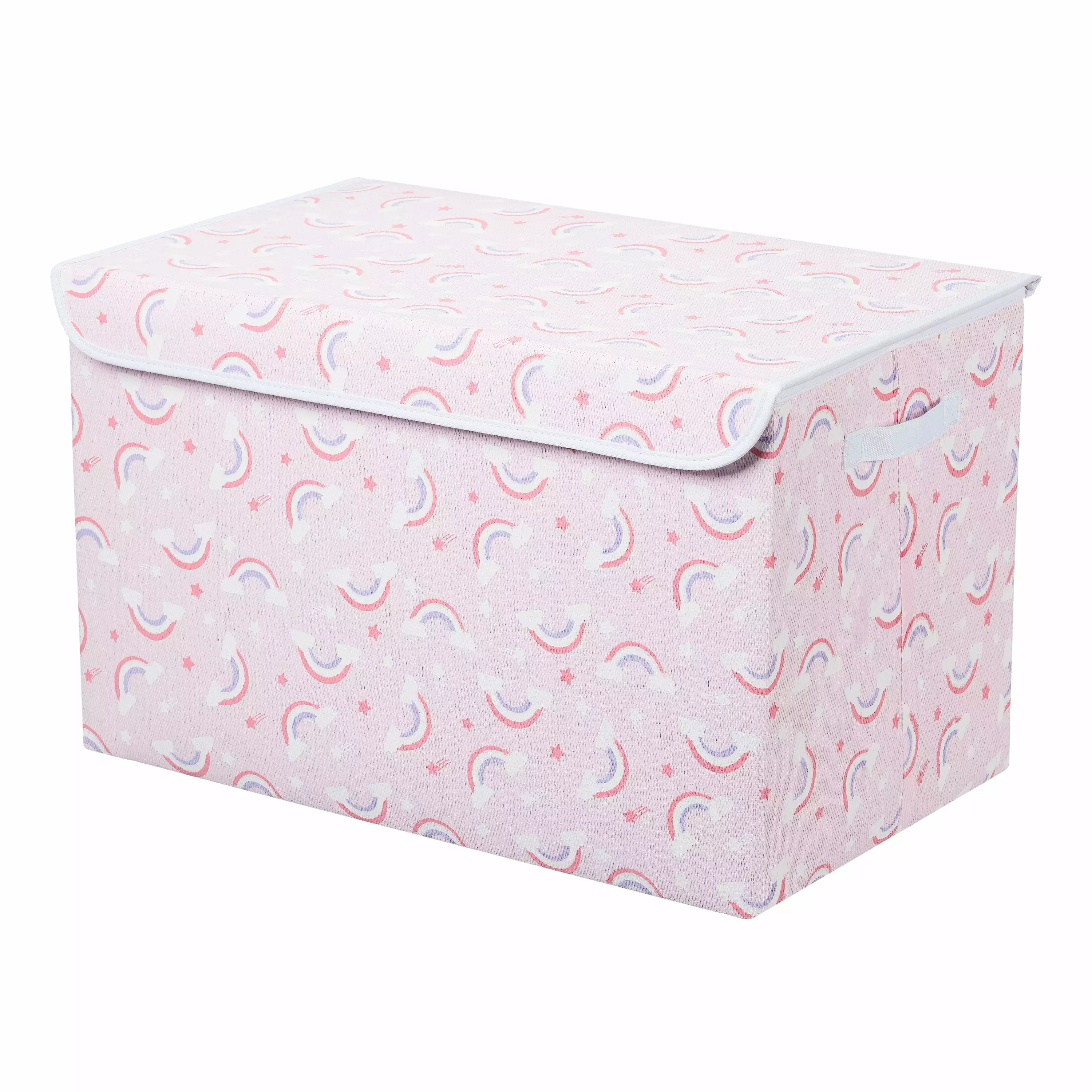 Your Zone Foldaway Toy Storage Trunk with Attached Lid. Pink with Rainbows