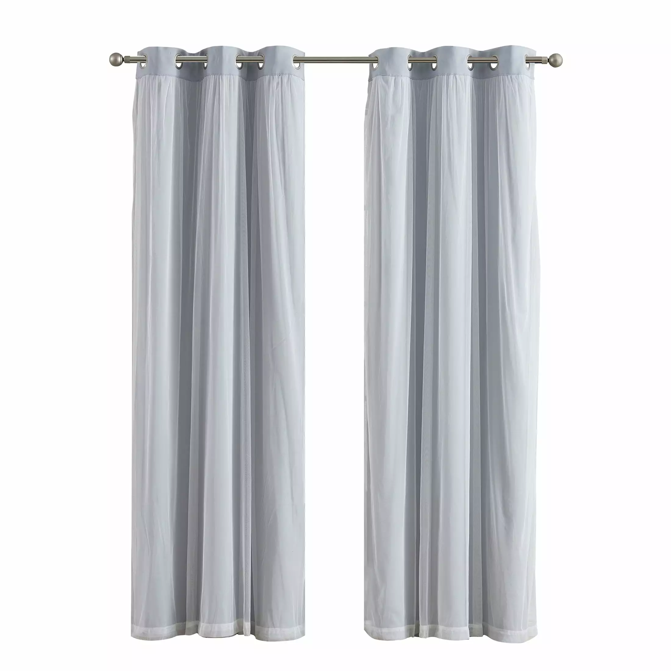 Your Zone Blackout with Sheer Overlay Single Grommet Curtain Panel. Grey. 37 W x 84 L