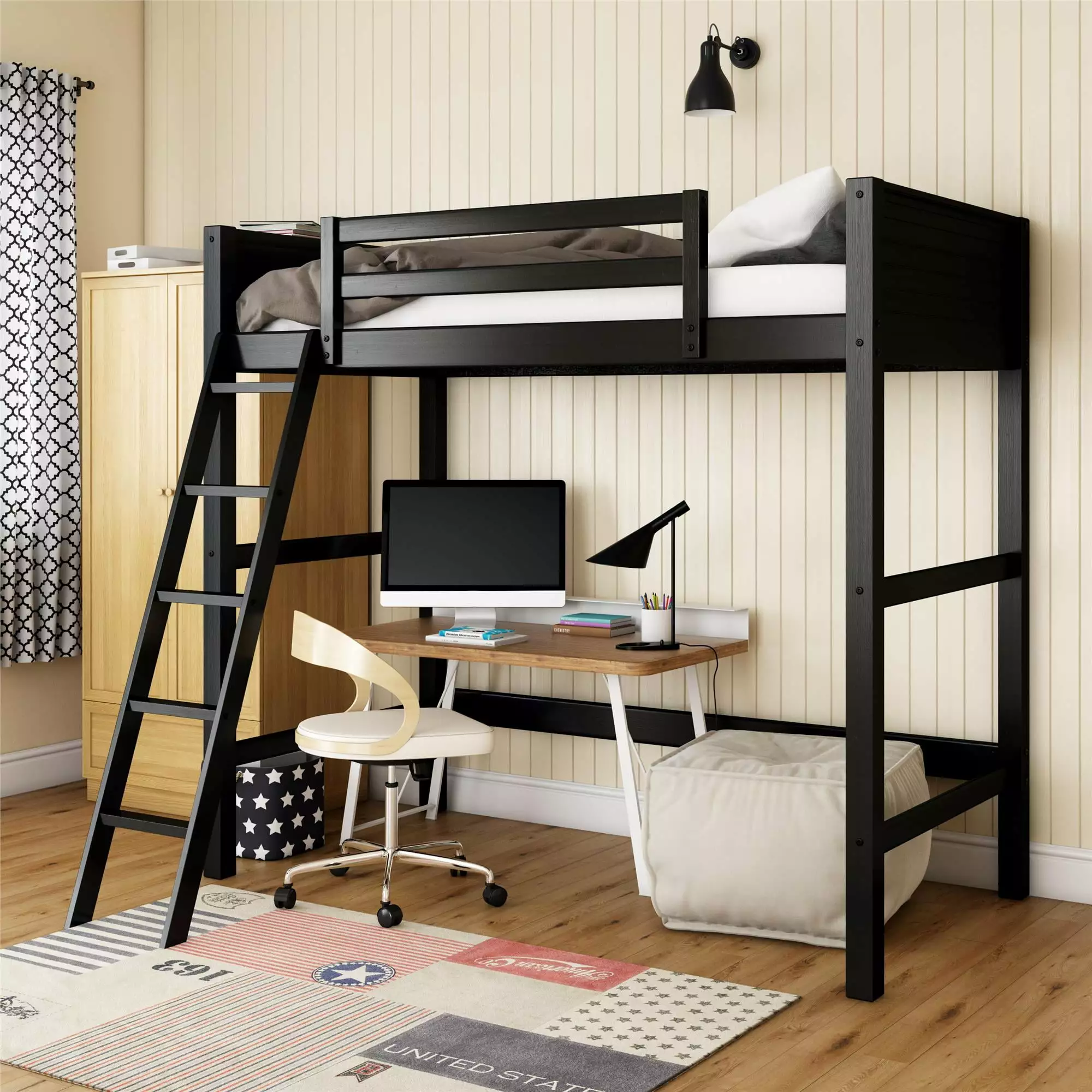 Your Zone Kiarah Twin Loft Bed with Ladder. Black