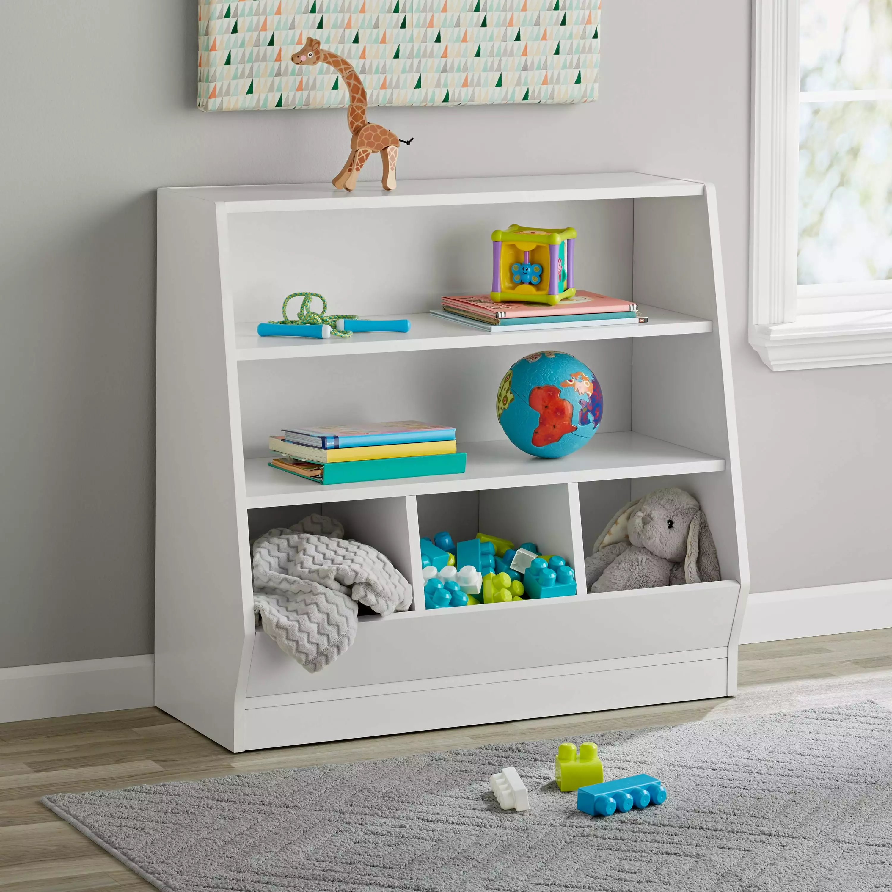 Your Zone Kids Bin Storage and Two Shelf Bookcase. White