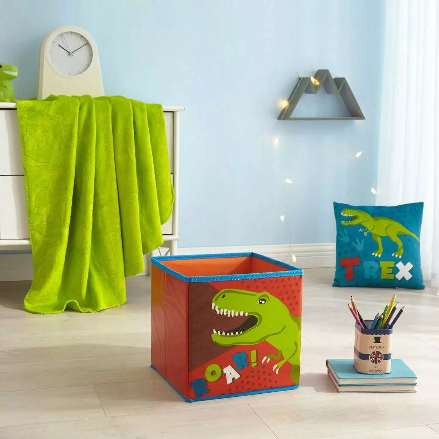 Your Zone Kids Dinosaur Set. 3 Pieces Includes Storage Cube. Soft 50 x 60 Plush Throw and Decorative Pillow