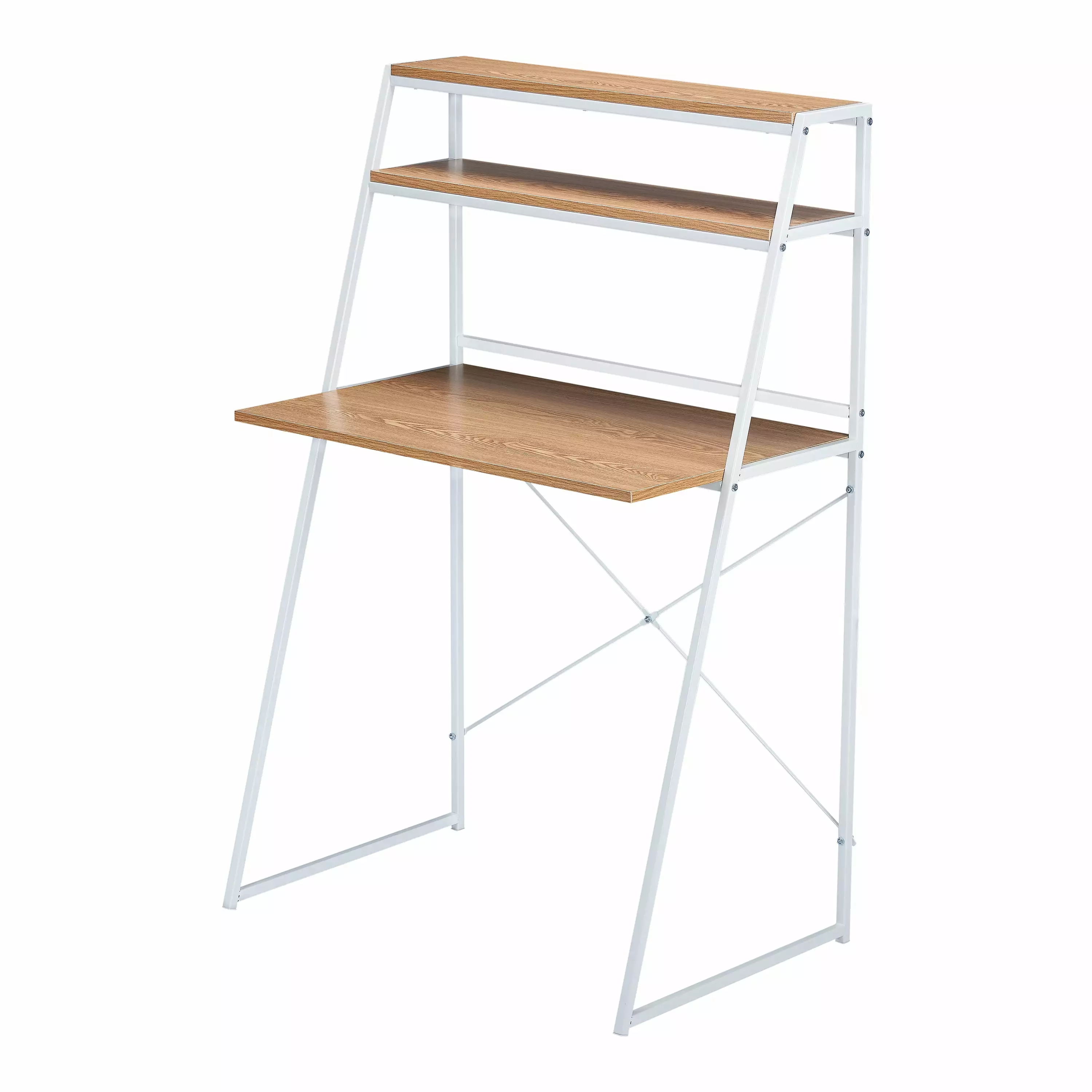 Your Zone Kids Powdercoated Metal Frame Desk with Shelving. Natural Wood Finish