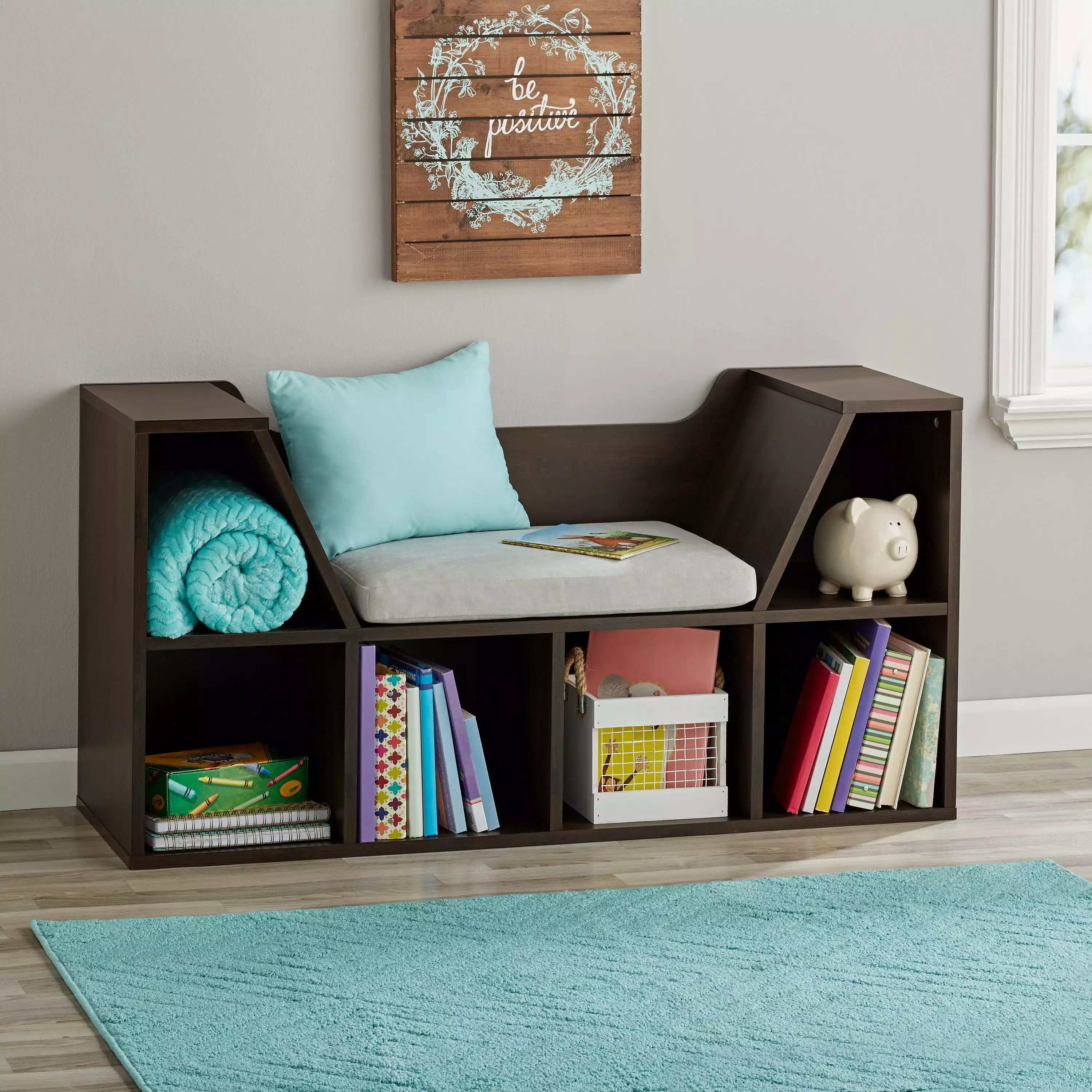 Your Zone Kids Reading Nook and Storage Bookcase. Dark Chestnut