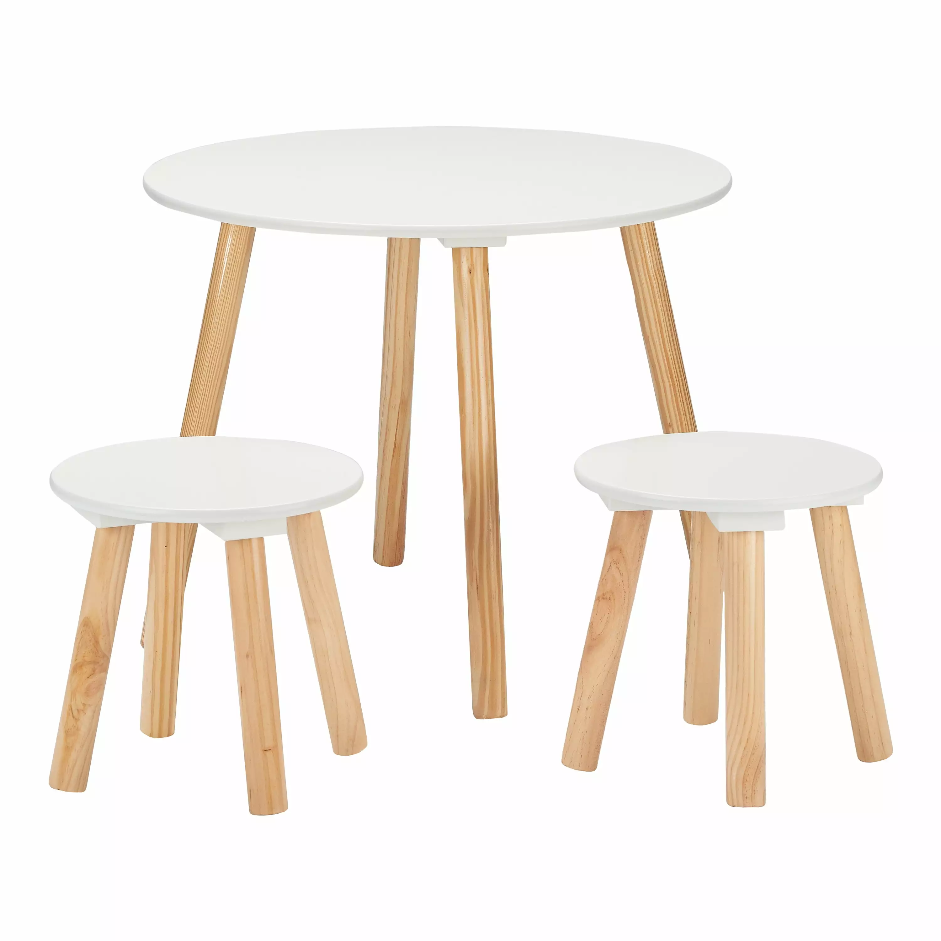 Your Zone Painted Kids Round Two Tone Play Table Set with Stools. White