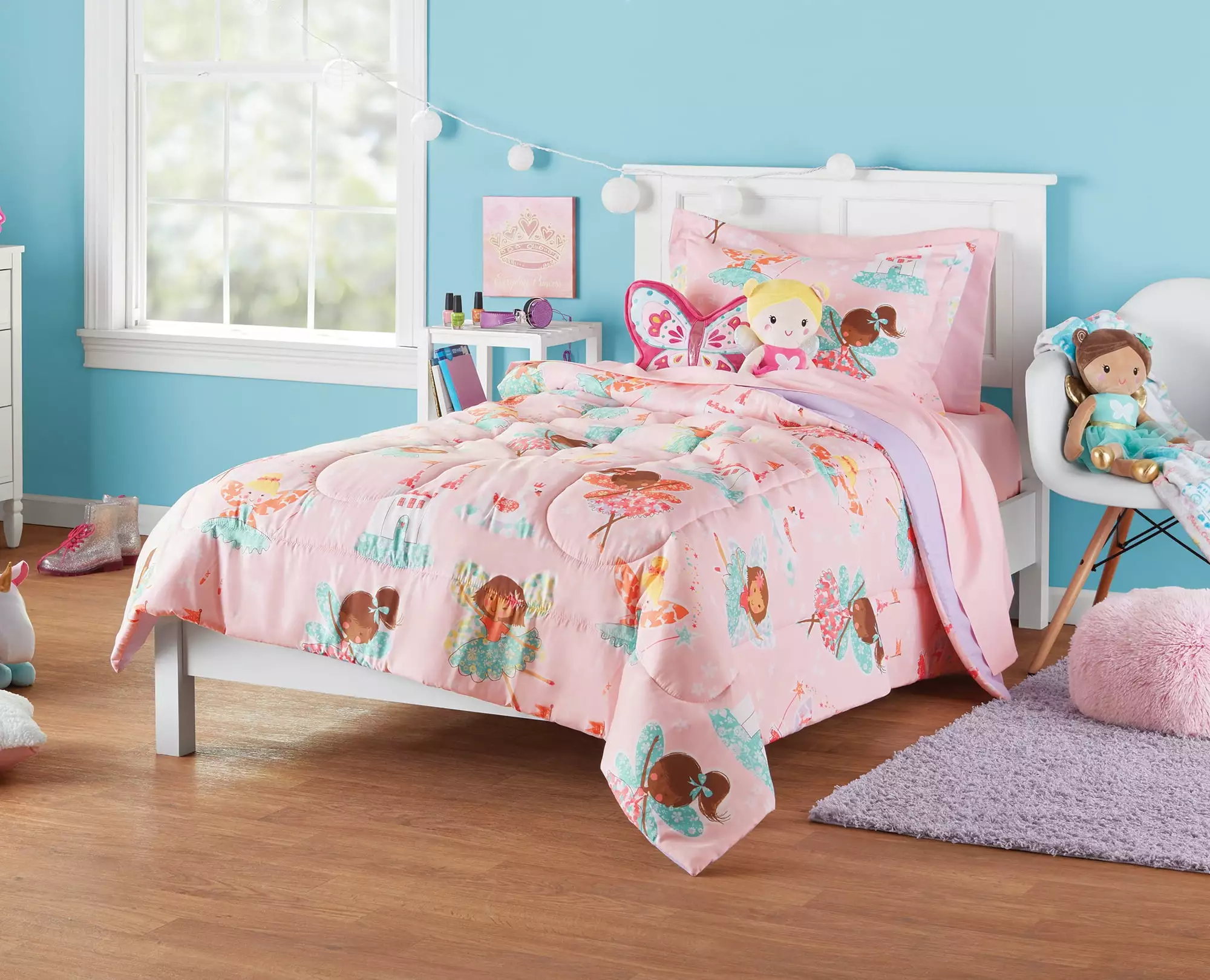 Your Zone Pink Fairies Twin Bedding Set for Kids. Machine Wash. 5 Pieces