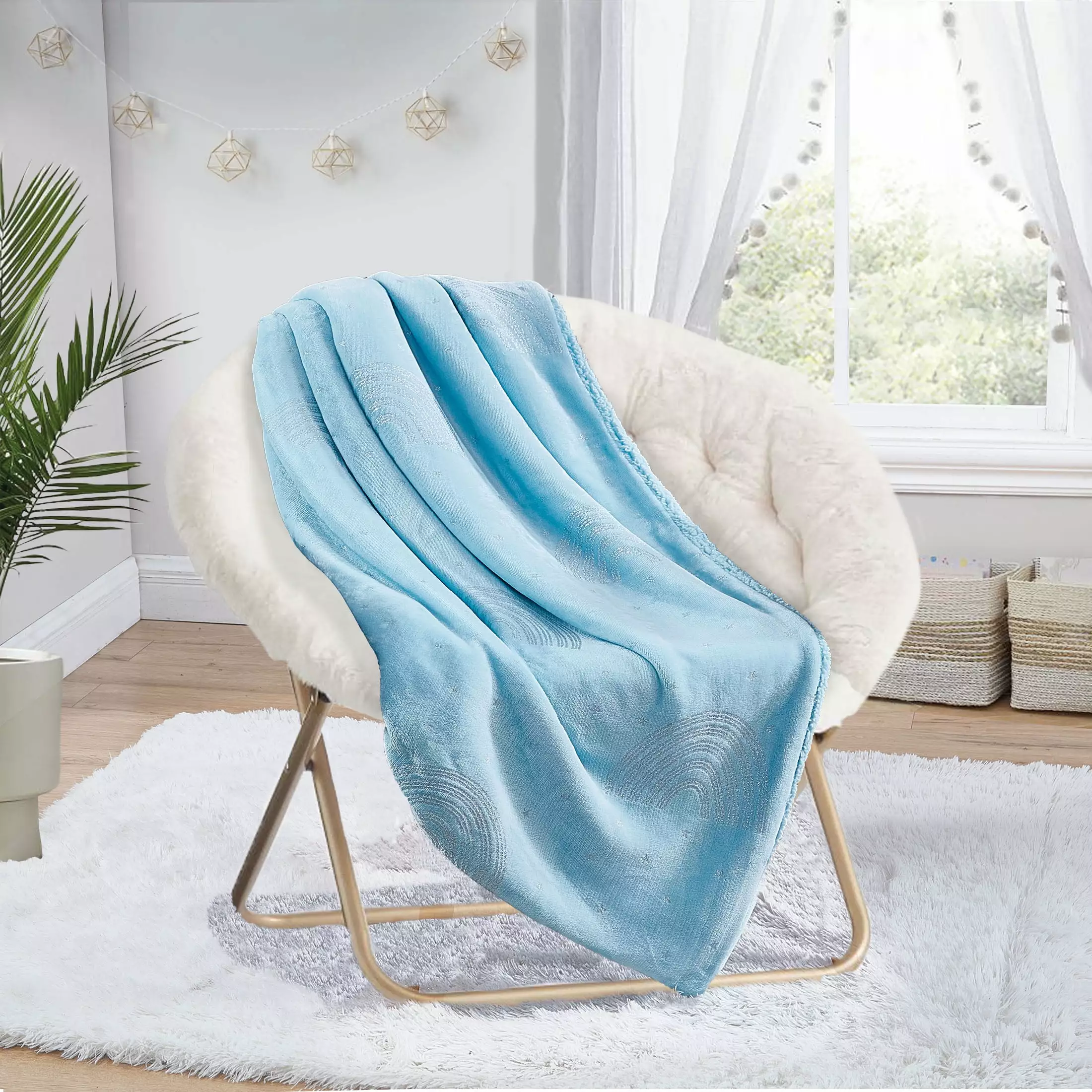 Your Zone. Rainbow Sherpa Throw. Teal. 50x 60. Glimmer. Machine Washable. 1 Piece