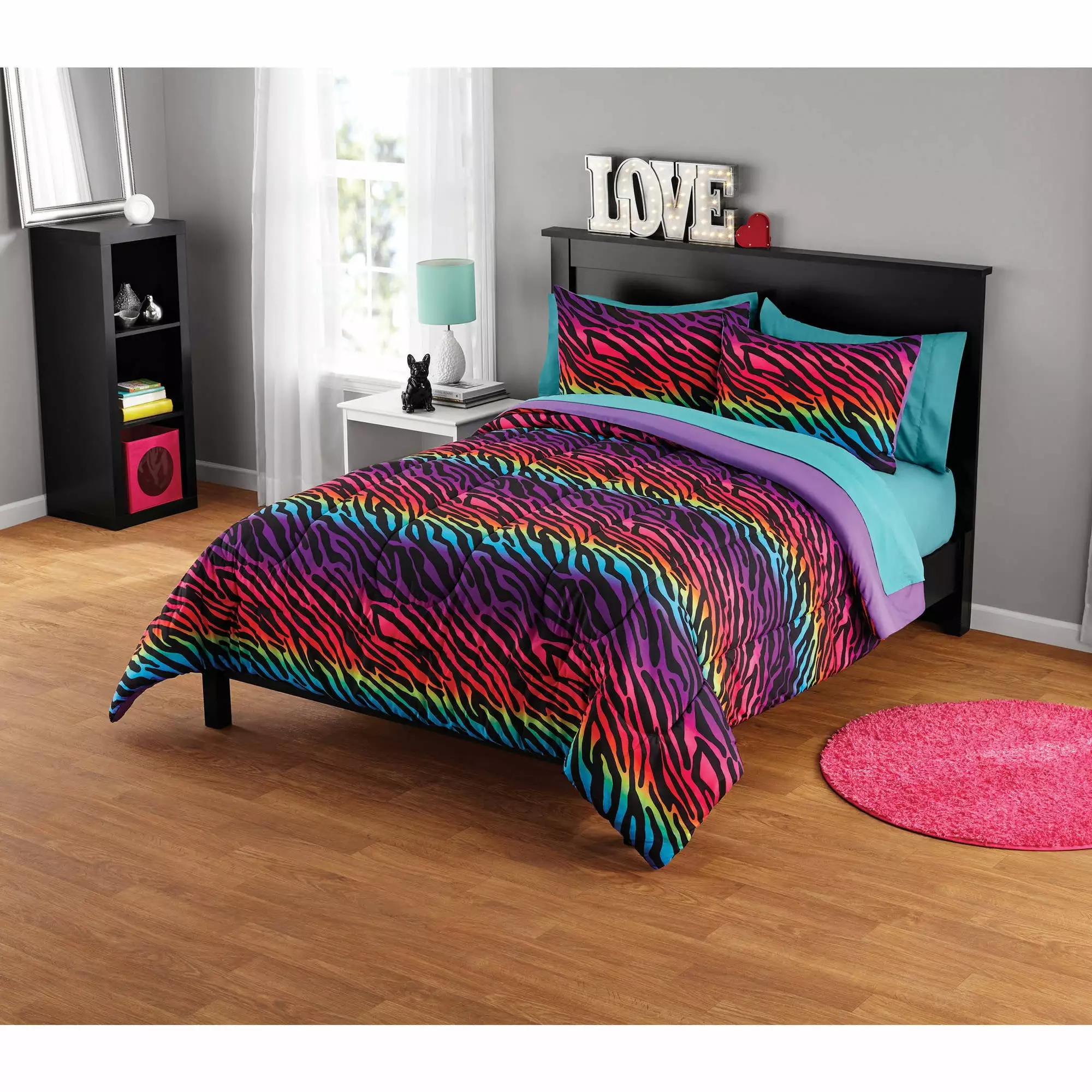 Your Zone Rainbow Zebra Bedding Set w/ Reversible Comforter