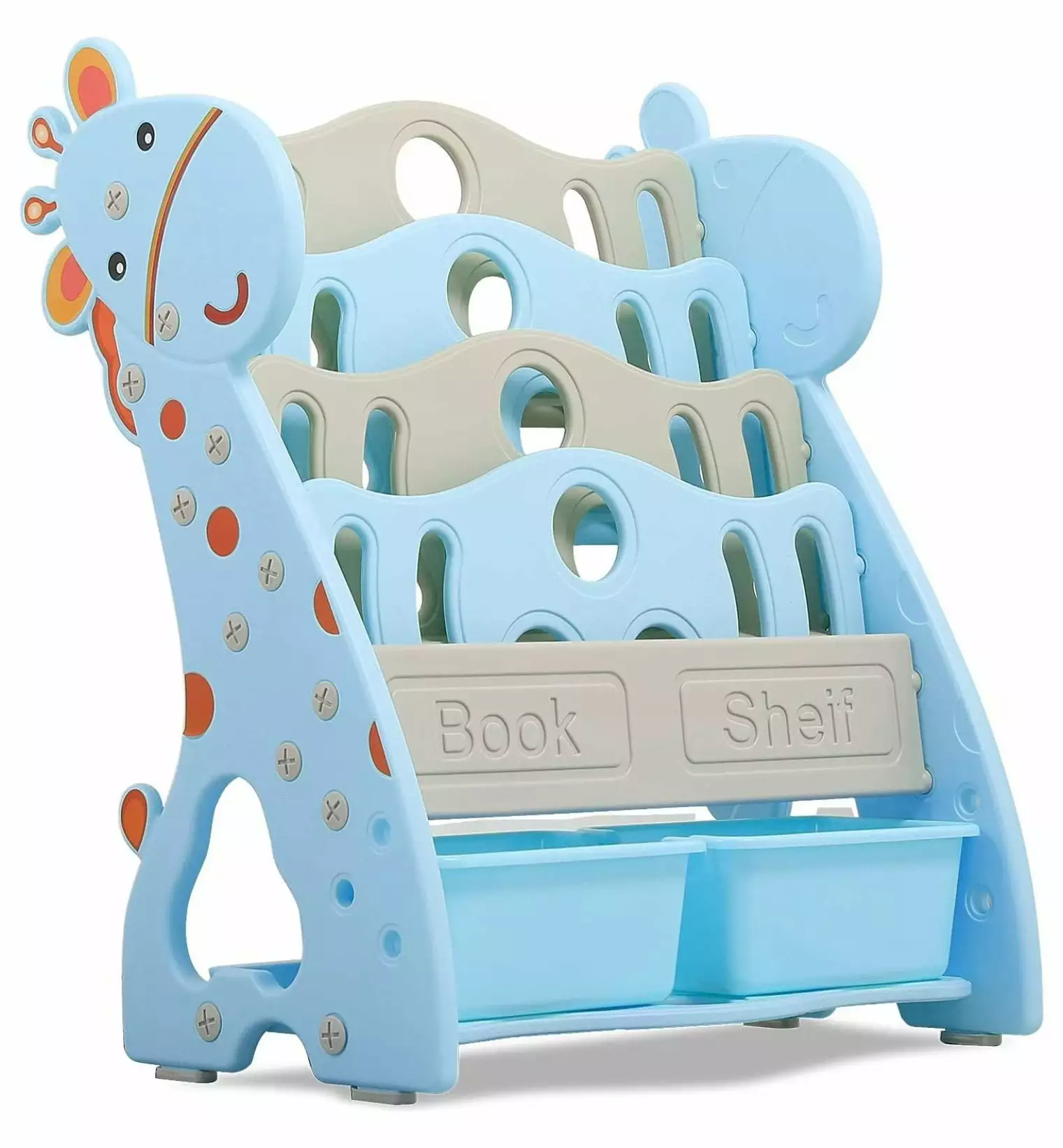 Yunhouse - Toddlers Plastic Multi-Layer Bookshelf for Child's Bedroom Playroom. Toy Storage Organizers with 2 Storage Boxes. Children Bookshelf (Light Blue)