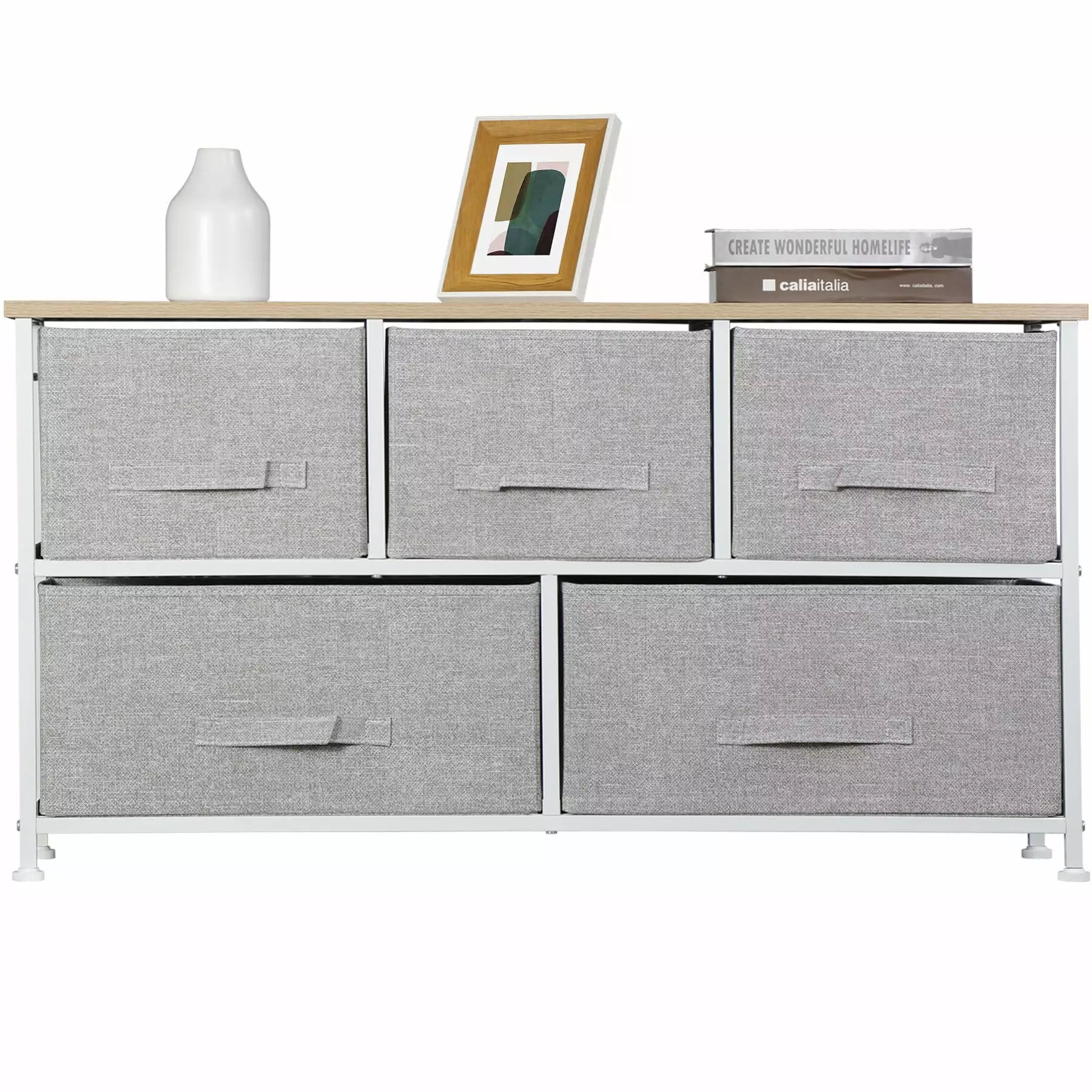 ZENY 5 Drawer Fabric Dresser Chests Storage Tower Toys Organizer Unit for Bedroom Livingroom. White