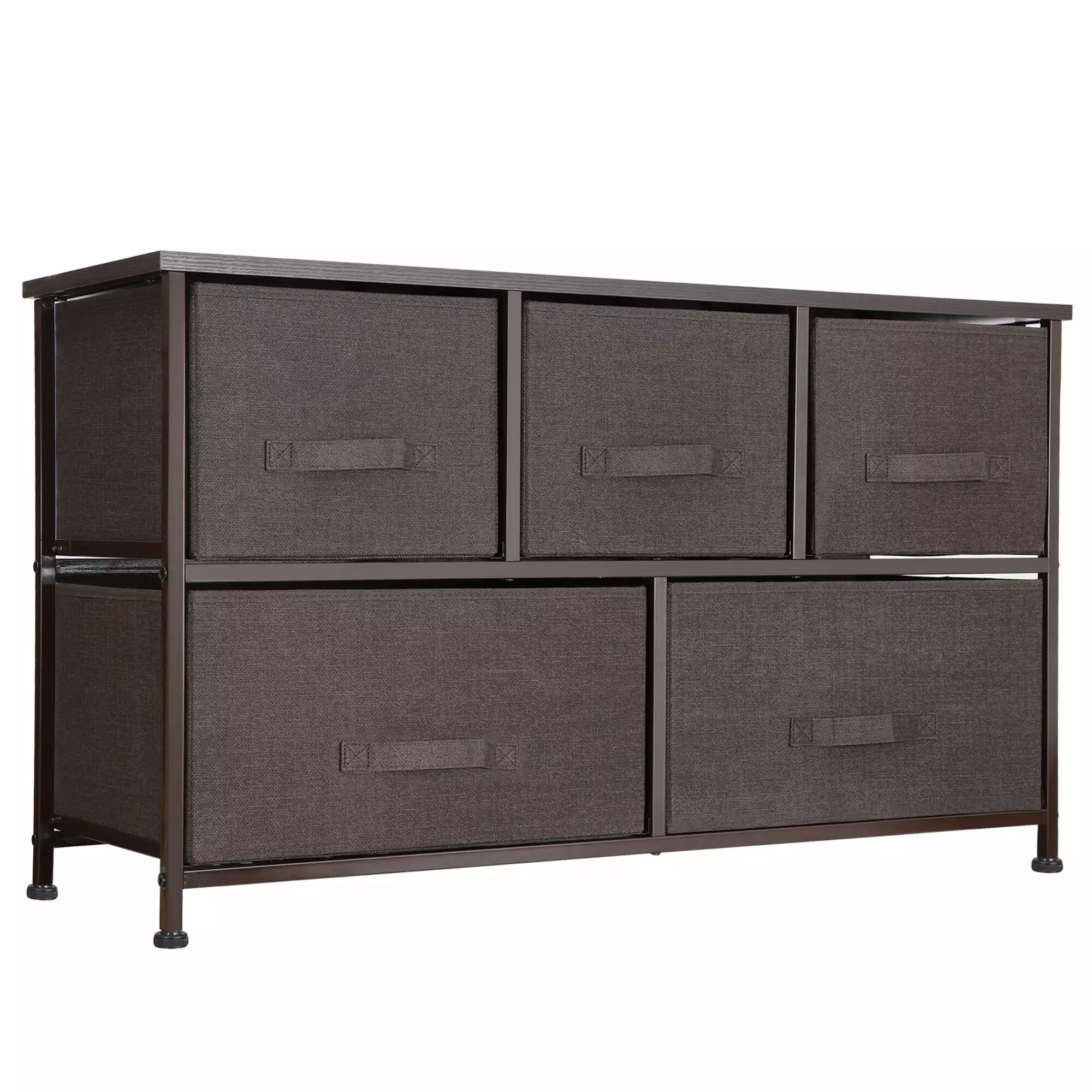 ZENY 5 Drawer Fabric Dresser Chests Wide Storage Tower Kids Toys Organizer Bin. Brown