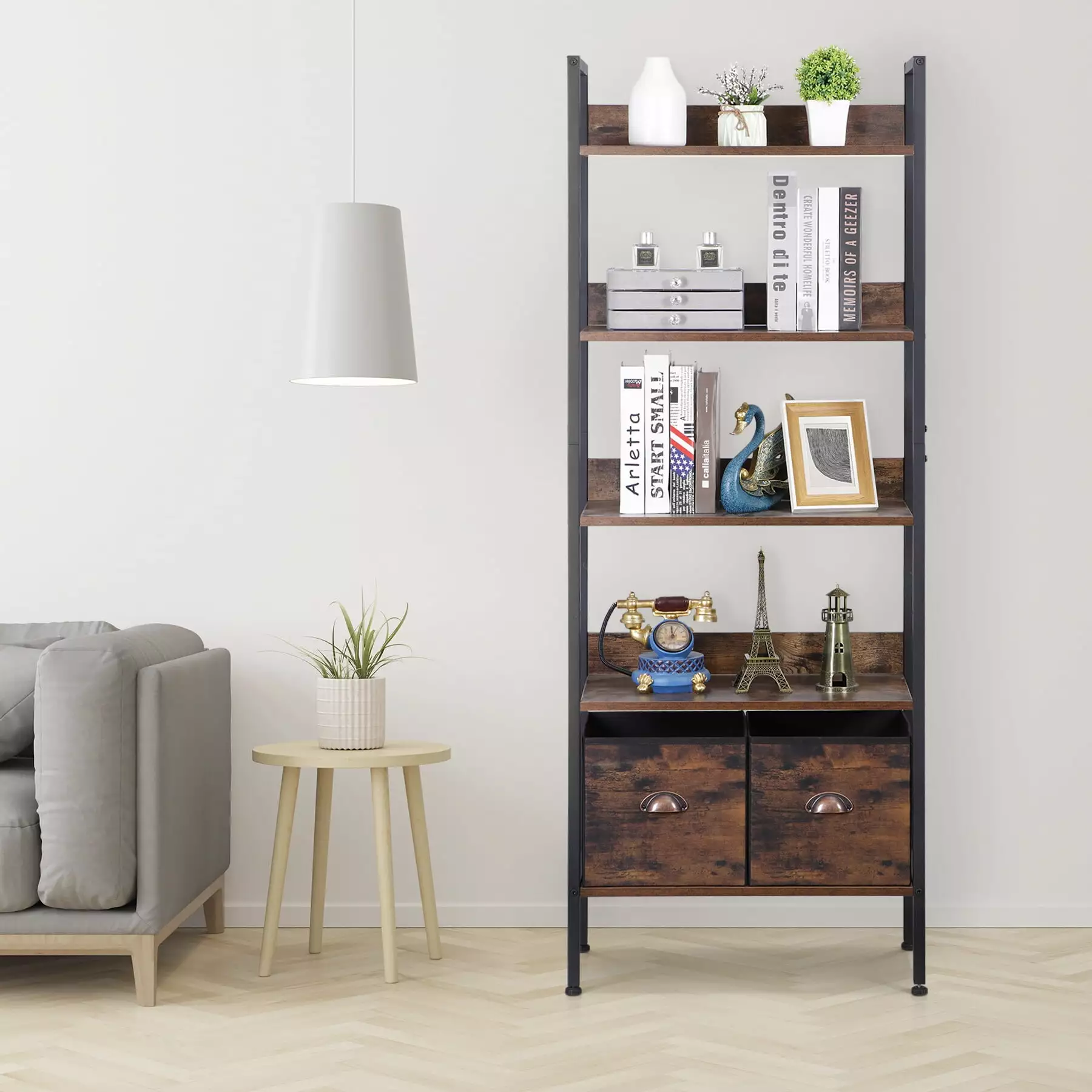 ZENY 5-Tier Bookshelf with 2 Removable Drawers MDF Frame Versatile. Durable. and Stylish Storage Shelf for Your Home