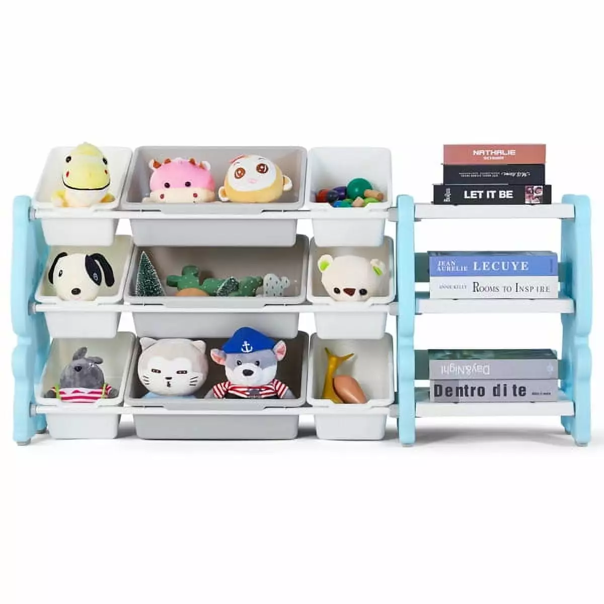 ZPL Toy Storage Organizer with Bookcase. Kid's Multi Shelf Cubby for Books Toys. Storage Organizer for Playroom Bedroom Nursery