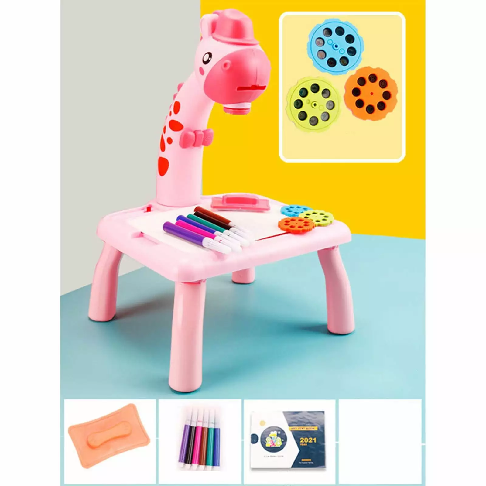 Zedker Learning Toys For 4 Year Olds Girls Toys Age 4-5 Child Smart Giraffe Style Projector Desk With Light Learning Painting Machine Toy 5Ml