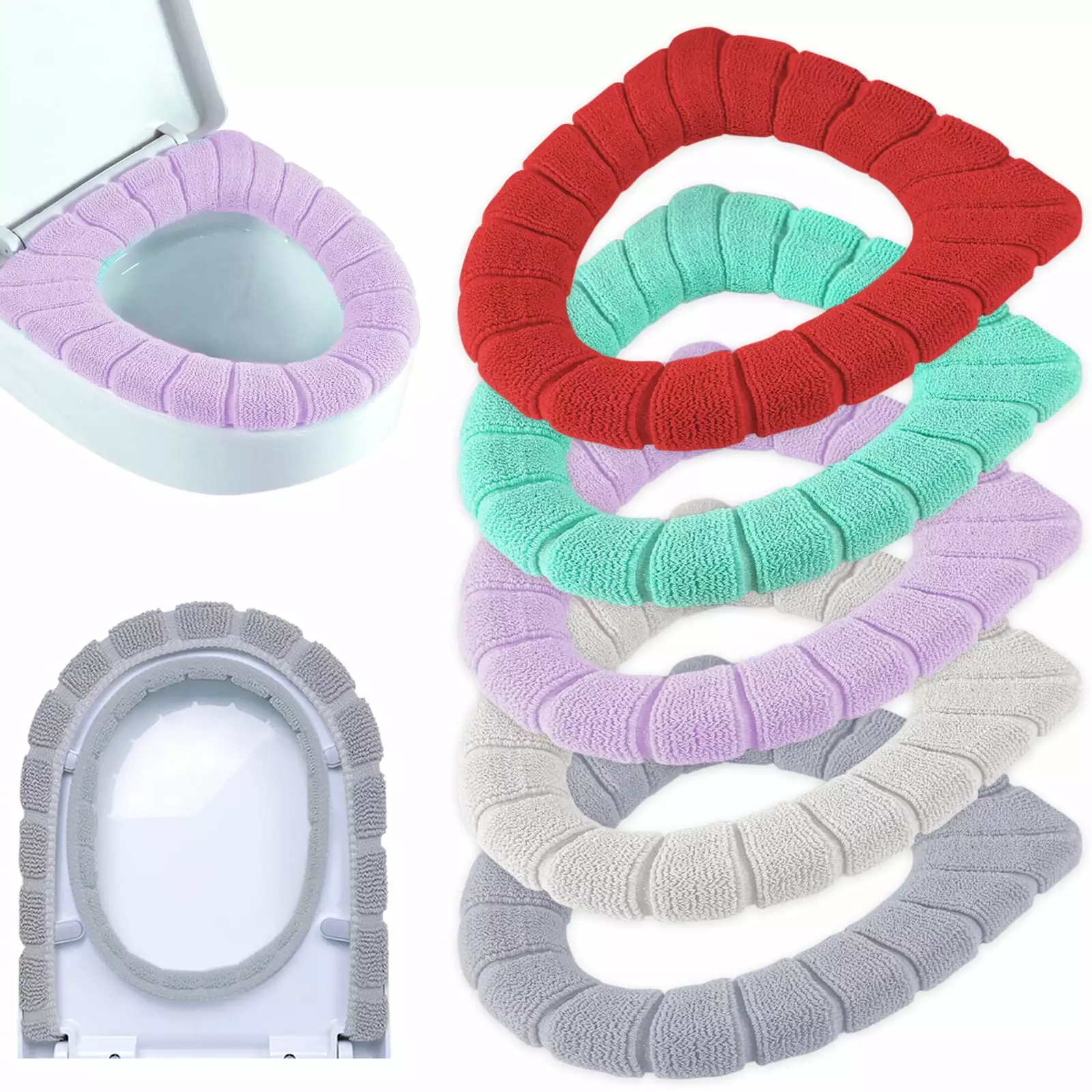 ZeeDix 5 Pcs Thicker Bathroom Soft Toilet Seat Cover Pad-Warmer Stretchable Fibers Easy Installation Cushioned Lid Covers. Washable and Comfortable Toilet Seat Cover Pads (5 Colors)