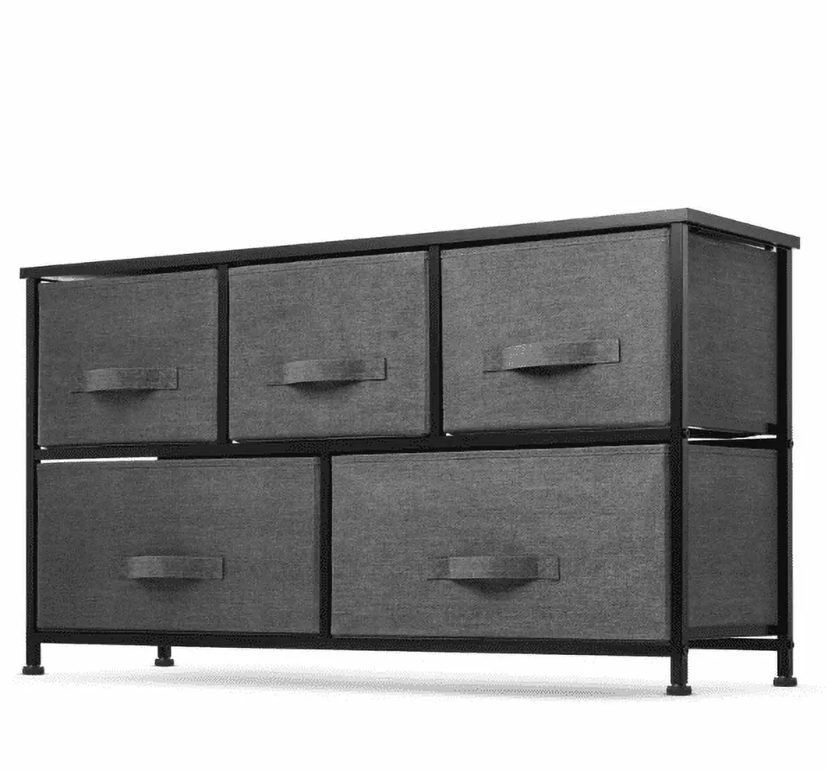 Zimtown 2 Tier 5-Drawer Wide Dresser. Fabric Storage Tower Cabinet Bin Organizer for Closets. Bedroom. Living Room. Hallway. Gray