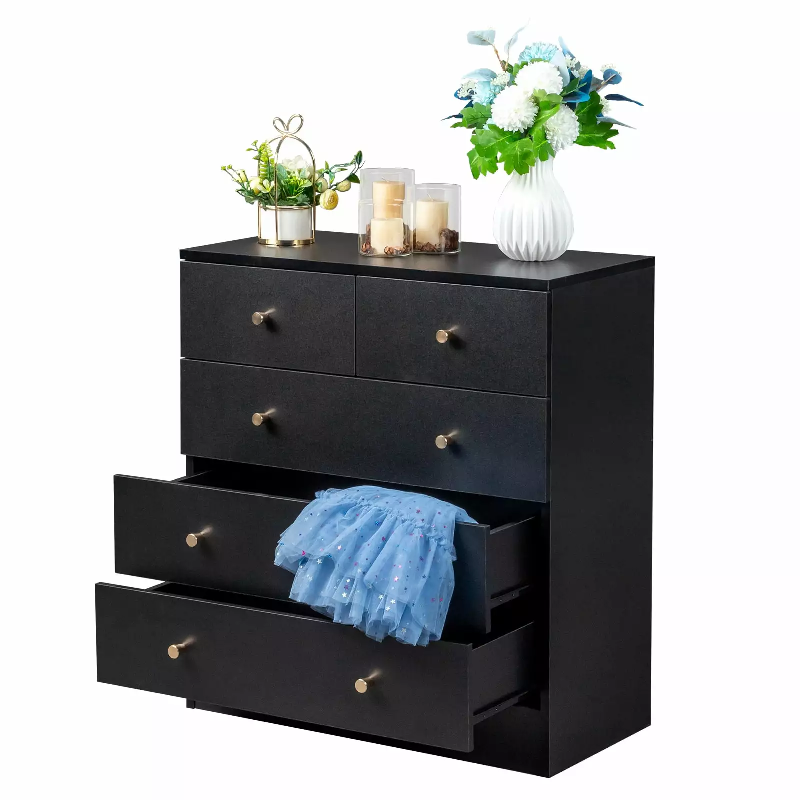 Zimtown 5 Drawers Dresser Chests. Wood Chest of Drawers. Dressers Organizer for Bedroom. Living Room.Hallway. Black