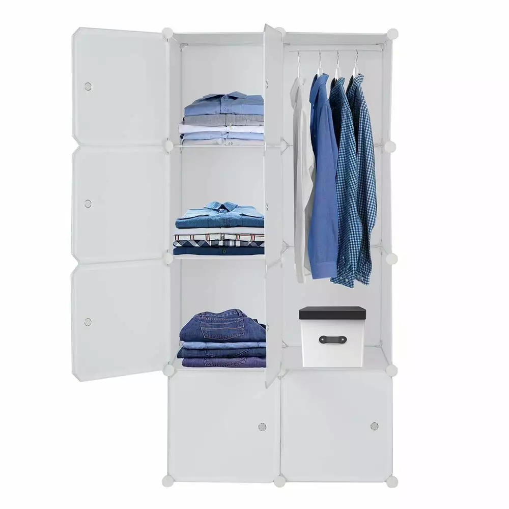 Zimtown 8-Cube DIY Modular Cubby Shelving Storage Organizer.14x 18 Portable Wardrobe with Clothes Rod & Door