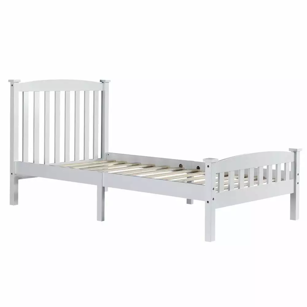 Zimtown Wood Platform Bed with Headboard / No Box Spring Needed / Wood Slat Support / Pine Finish. Twin