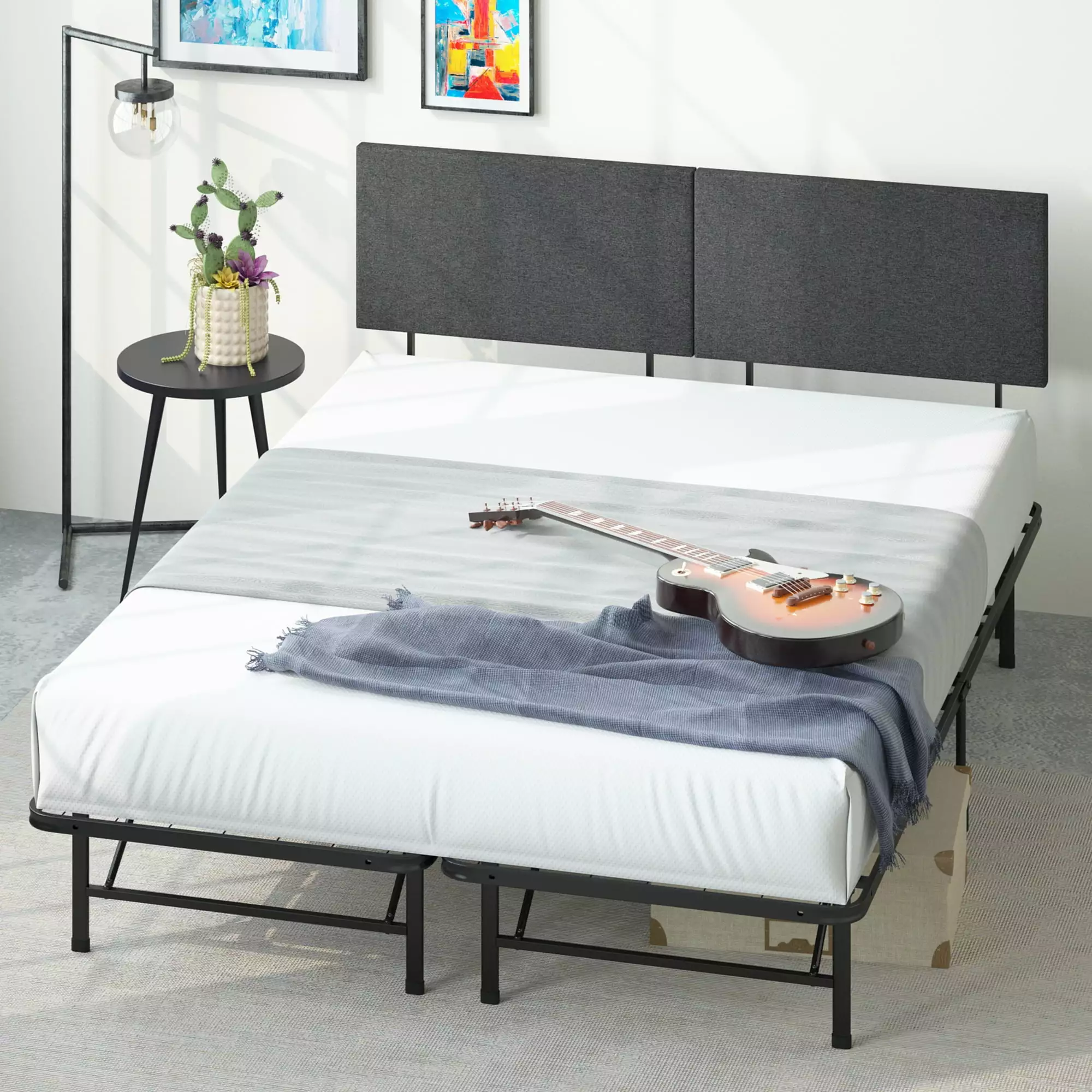 Zinus 42 SmartBase Mattress Foundation with Upholstered Headboard. Metal Platform Bed Frame. Queen