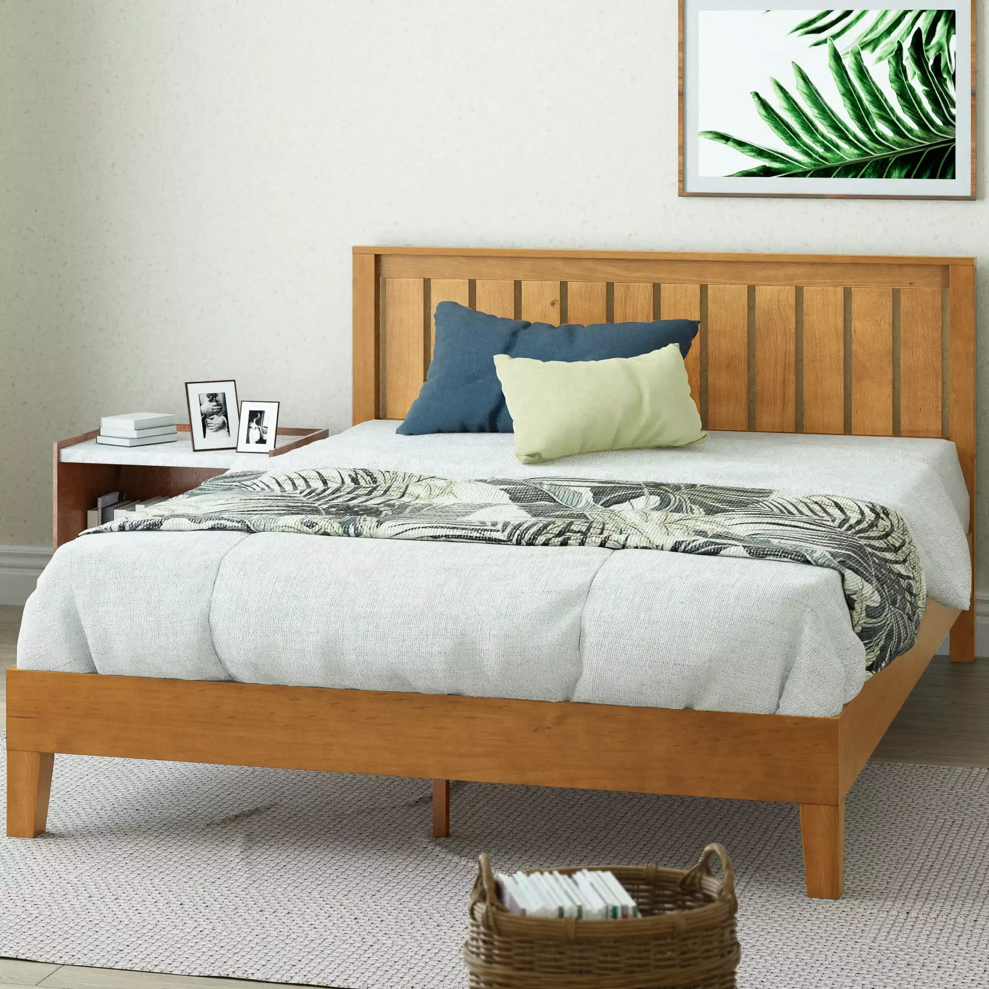 Zinus Alexia 37 Deluxe Wood Platform Bed Frame with Headboard. Rustic Pine. Queen