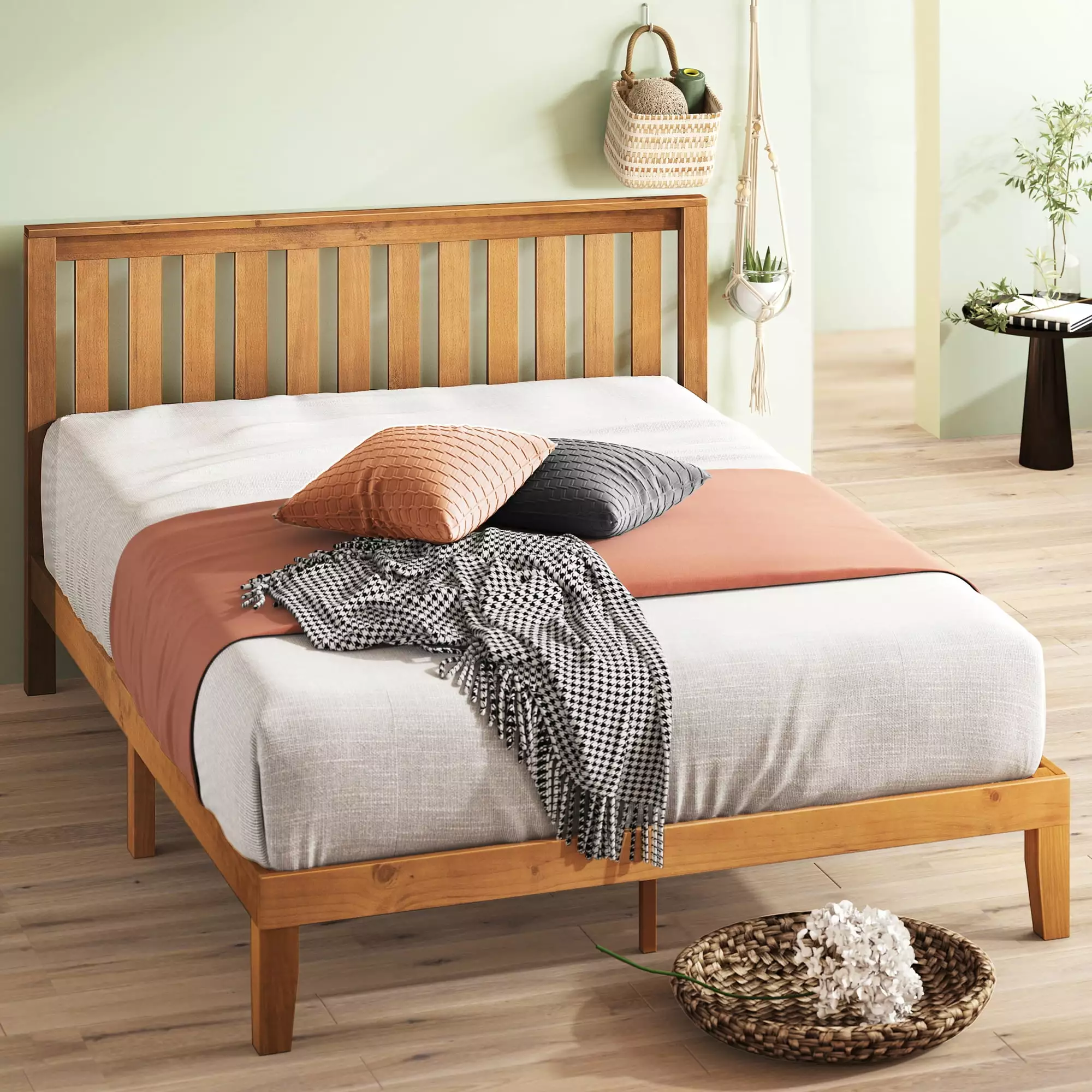 Zinus Alexia 37 Wood Platform Bed with Headboard. Rustic Pine. Full