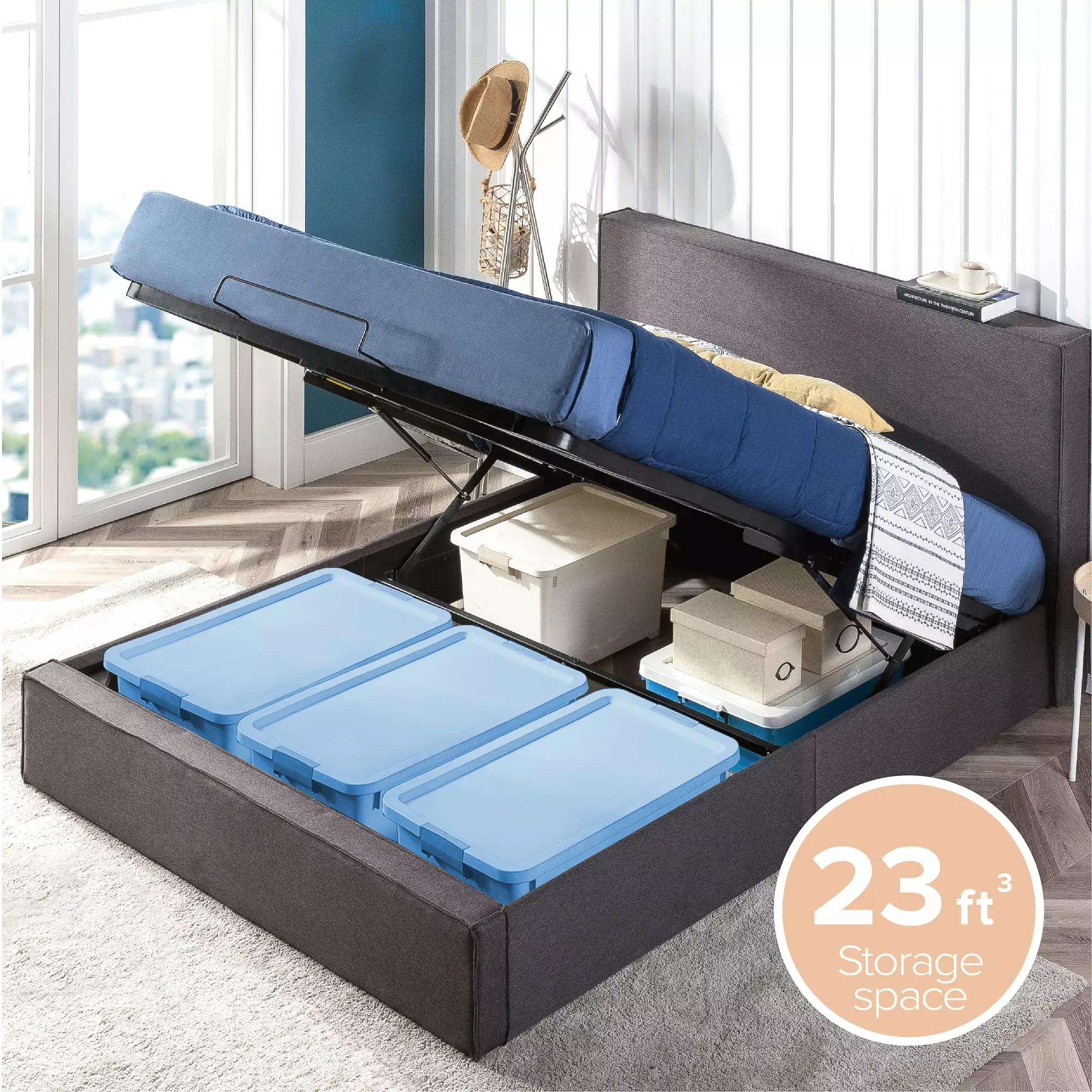 Zinus Finley 34 Upholstered Platform Bed with Lifting Storage. Full