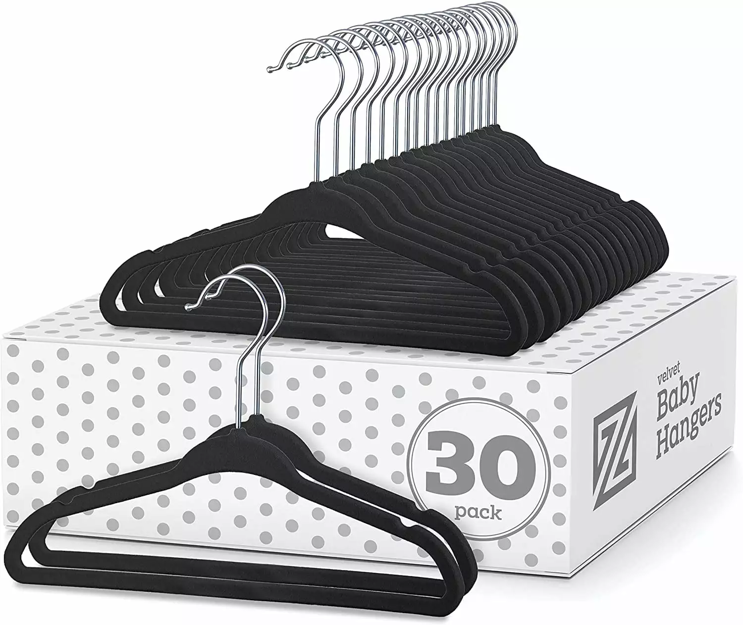 Zober Kids Non Slip Velvet Clothing Hanger. 30 Pack. Black