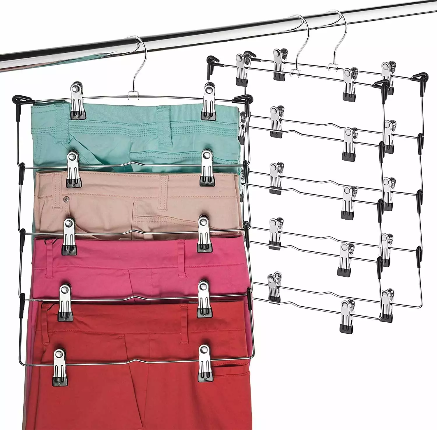 Zober Space Saving 5 Tier Metal Skirt Hanger with Clips Hang 5-on-1. Rubber Coated Hanger Clips. 360 Swivel Hook. Adjustable Clips (6 Pack)