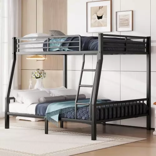 Zoeye Full XL Over Queen Metal Bunk Bed with Ladder and Slats Support for Adults Teens. Black