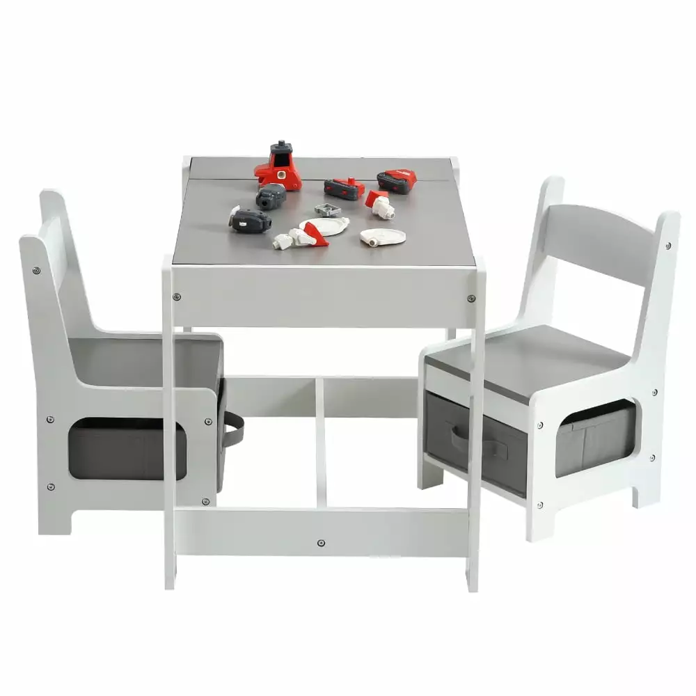 Zzistar 3 Piece Kids Table and Chair Set. 3 in 1 Wooden Activity Table with Storage Drawer. Removable Tabletop. Blackboard