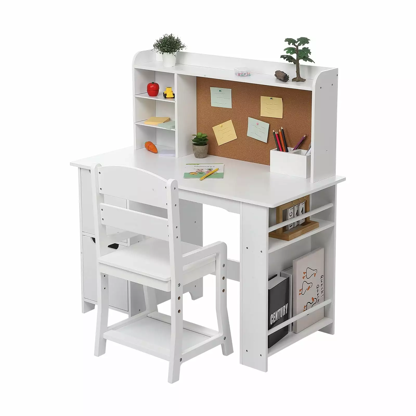 Zzistar Kids Study Desk with Chair and Hutch. Wood Study Table Learning Table Writing Table with Open Bookshelf. Bulletin Board & Cabinets