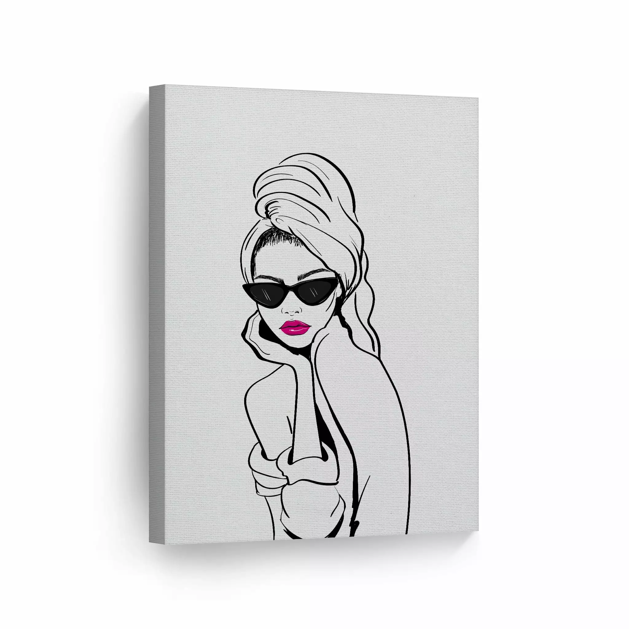 Smile Art Design Woman and Pink Lips Audrey Hepburn Style Drawing Glam Fashion Canvas Wall Art Print Office Bathroom Teen Girl Room Women Dorm Bedroom Living Room Wall Decor Ready to Hang 12x8