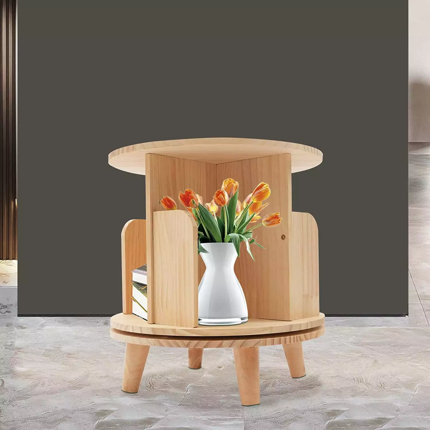 360??Revolving Bookshelf Rotating Bookcase Multi-Functional Flower Pot Stand Rack(Single Tier)