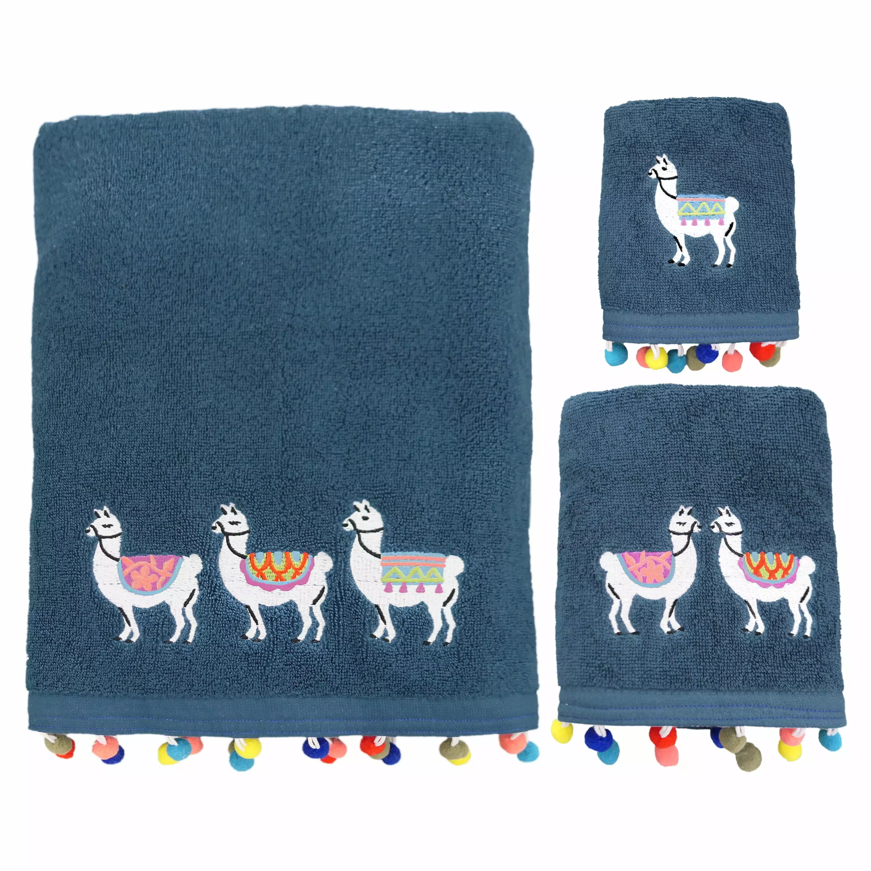 Llamas Animal 3-Piece Bath Towel Set Set by Allure Home Creation. Navy Multi