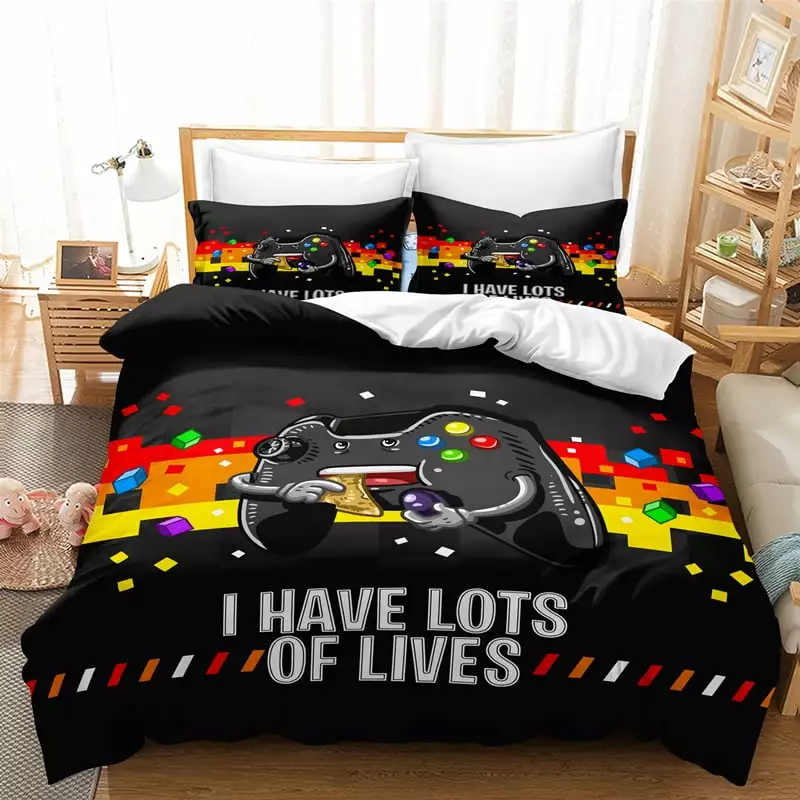 Home Bed Set Game Handle Printed 2/3 Pcs Quilt Cover Set Background Painting Bedding Cover Suit