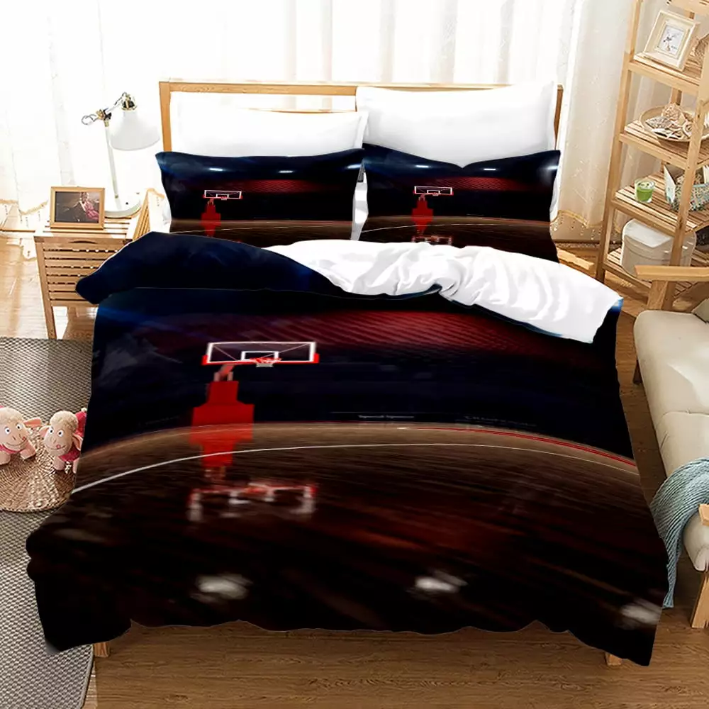 ZJEOQOQ quilt cover queen size multicolor Bedding Set Boys Girls Basketball Comforter Duvet Cover Sports Theme Basketball Bedding Collections With 2 Pillowcase. Twin Size