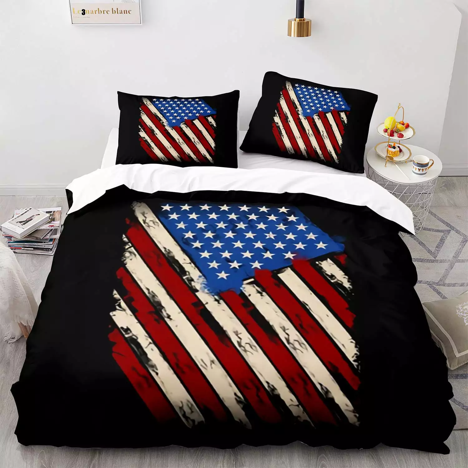 Bed Duvet Cover Set Queen Size US Flag American Flag 3 Pieces Duvet Cover & 2 Pillow Cases 3D Print Independence Day Cool Bedding Duvet Cover Set for Kids Toddler Bedroom Sets Decor