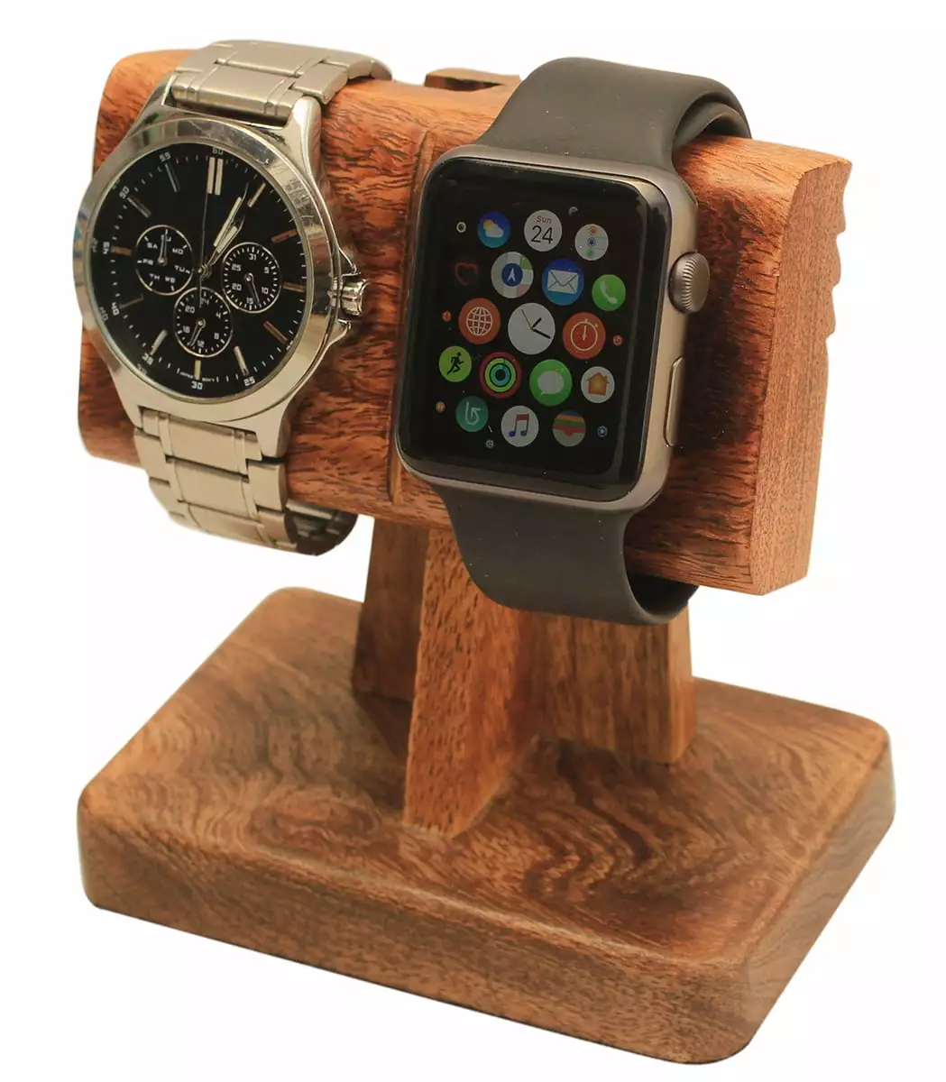 abhandicrafts 2 in 1 Watch Stand Nightstand Organizer Platform for All Models/Moms. DADS. Grandparents Made from Mango Wood