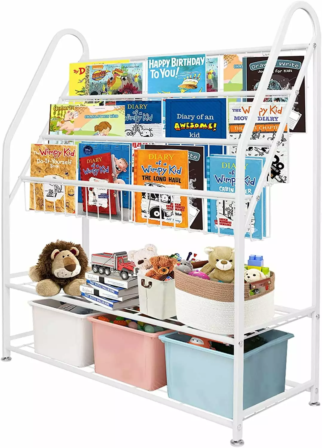 aboxoo Metal Kids Bookshelf Freestanding Bookcase for Children Room 32 in Toy Organizer Large Modern Minimalist White Stable Metel Bookstore Bedroom. Living. Library Book Unit Storage